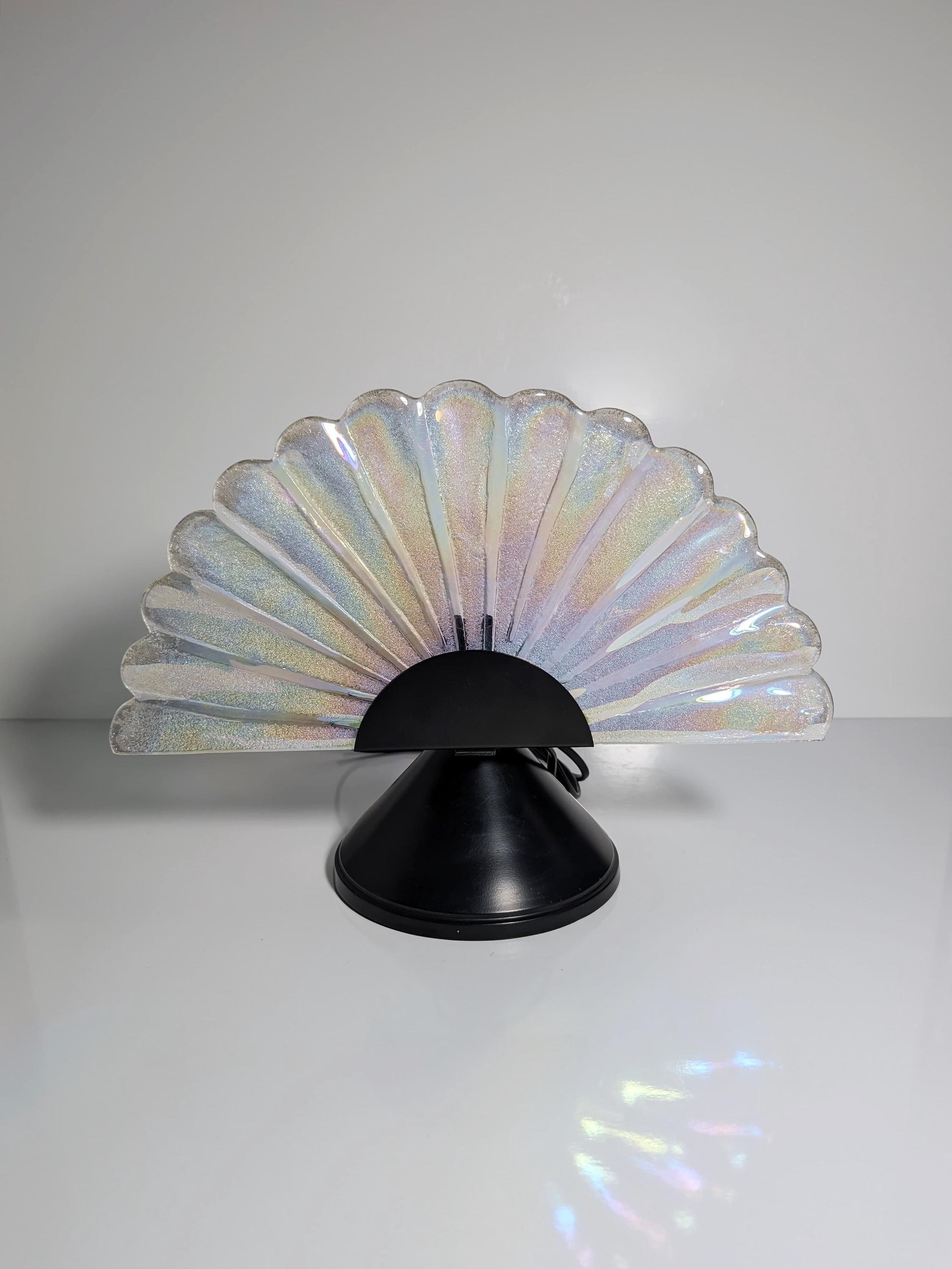 Vintage Muschel Tischlampe Glas Metall 1980er Jahre