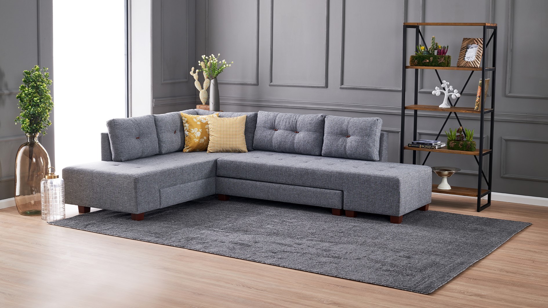 Manama Corner Sofa Bed Left - Grey