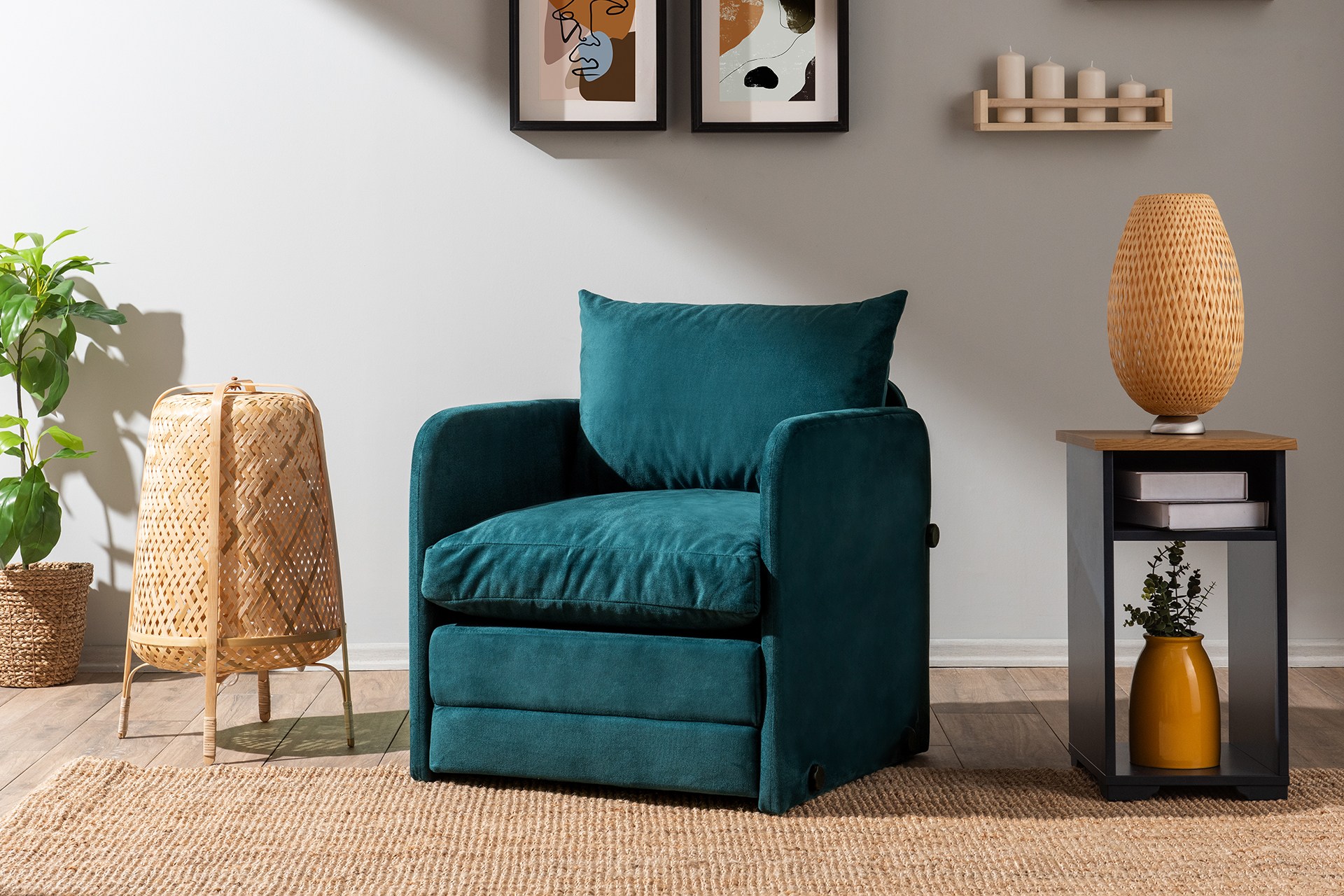 Saga divano letto 1 posto verde petrolio