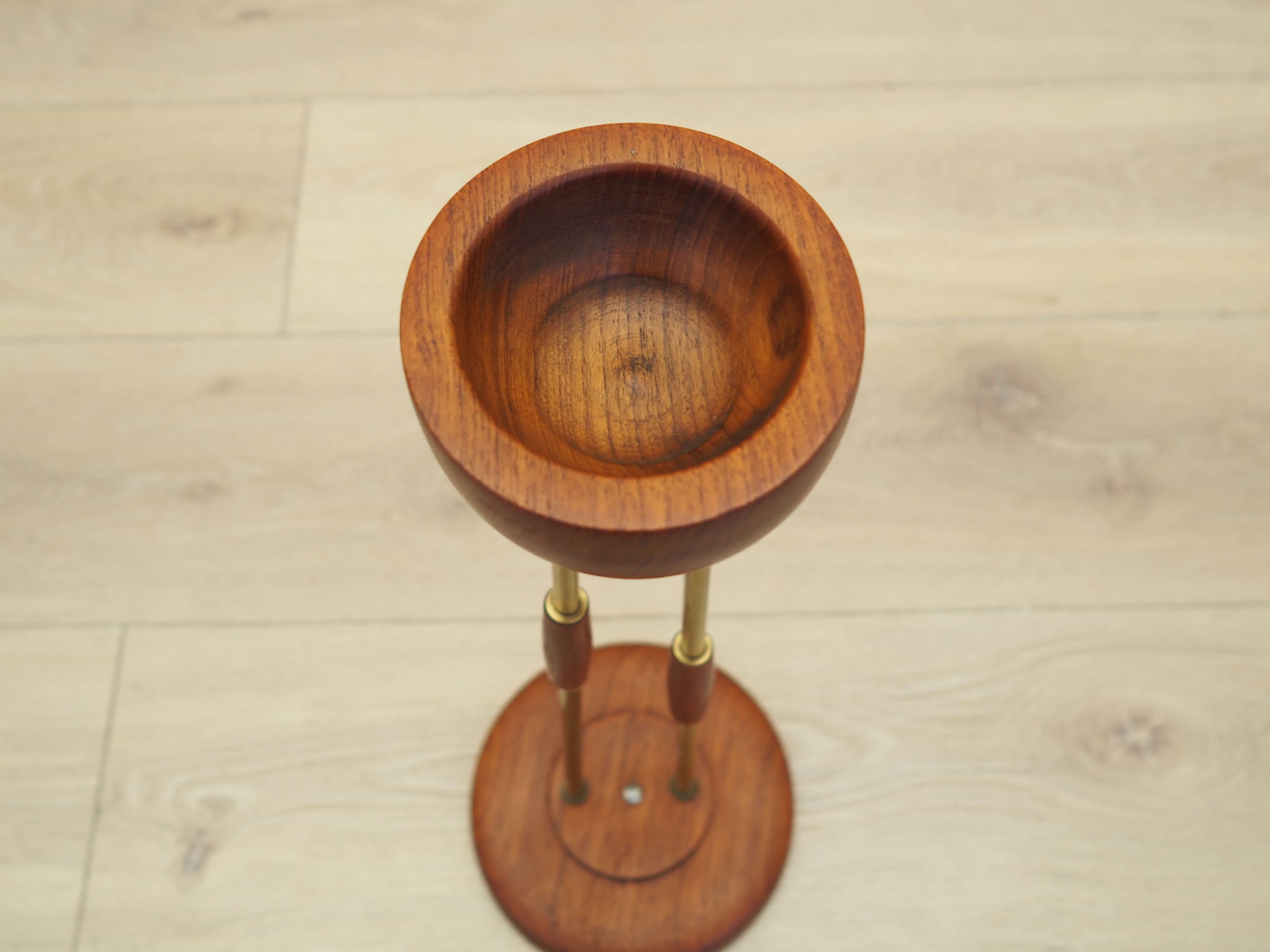 Vintage Ashtray Teak Wood Metal Brown 1970s