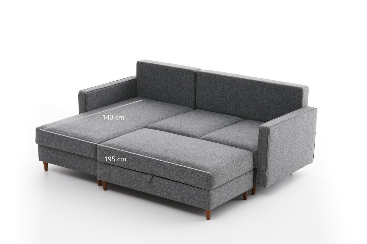 Eva Sofa Récamiere Links mit Hocker Grau