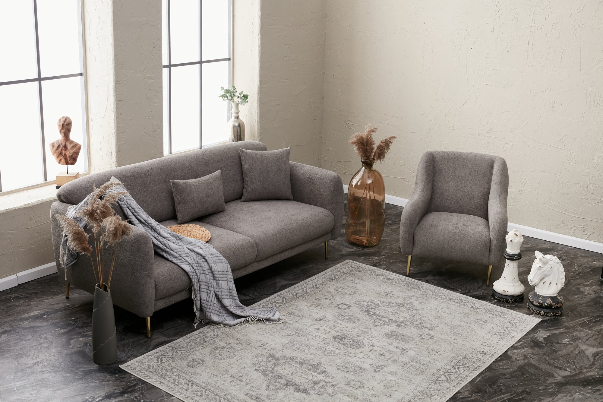 Simena Sofa 3-Sitzer Grau