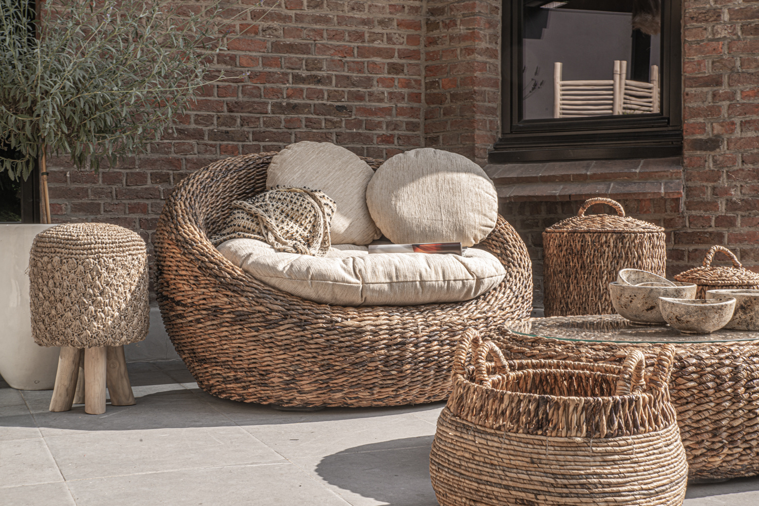 Hocker Holz Bast Natur