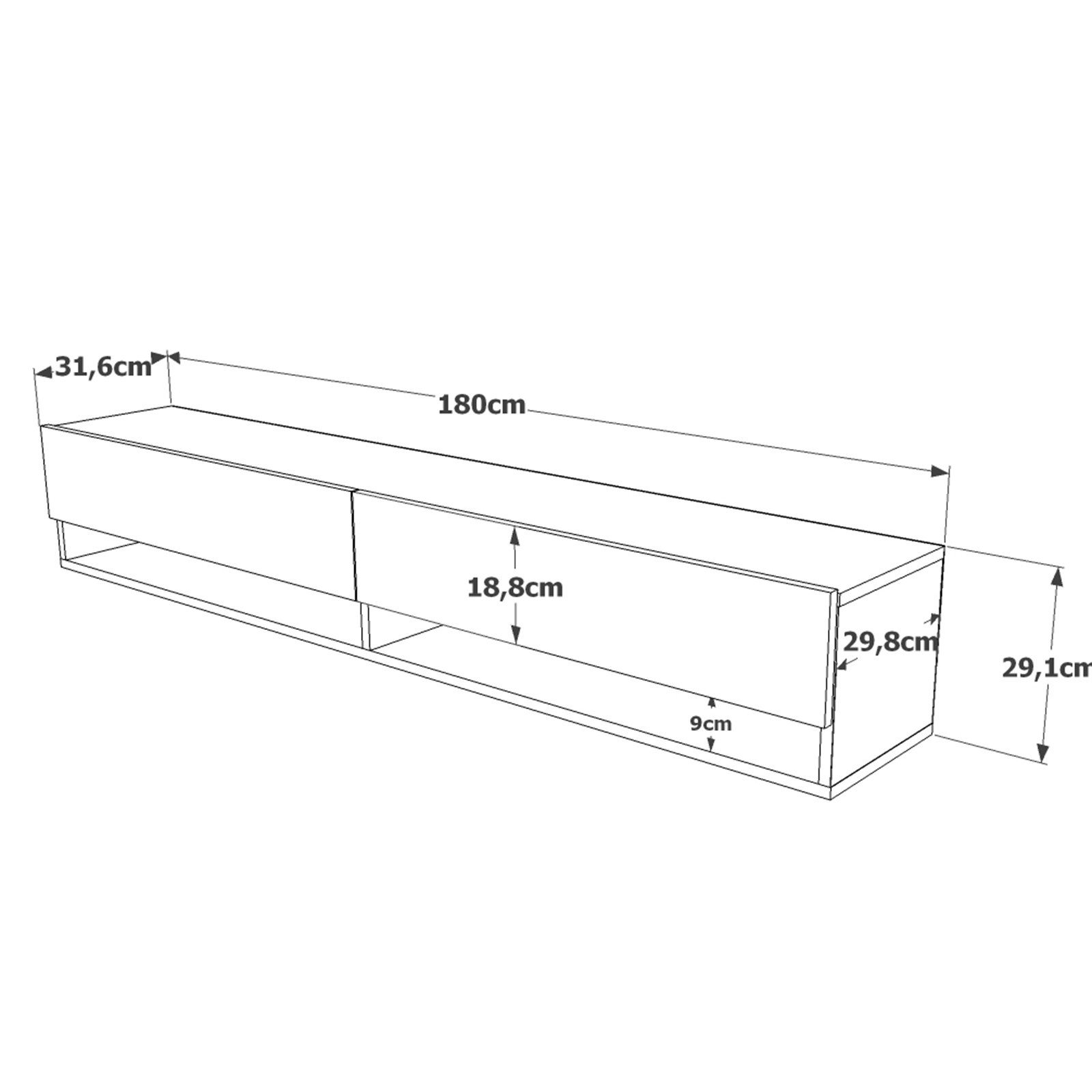 Loose Wandregal Rotbraun 180cm