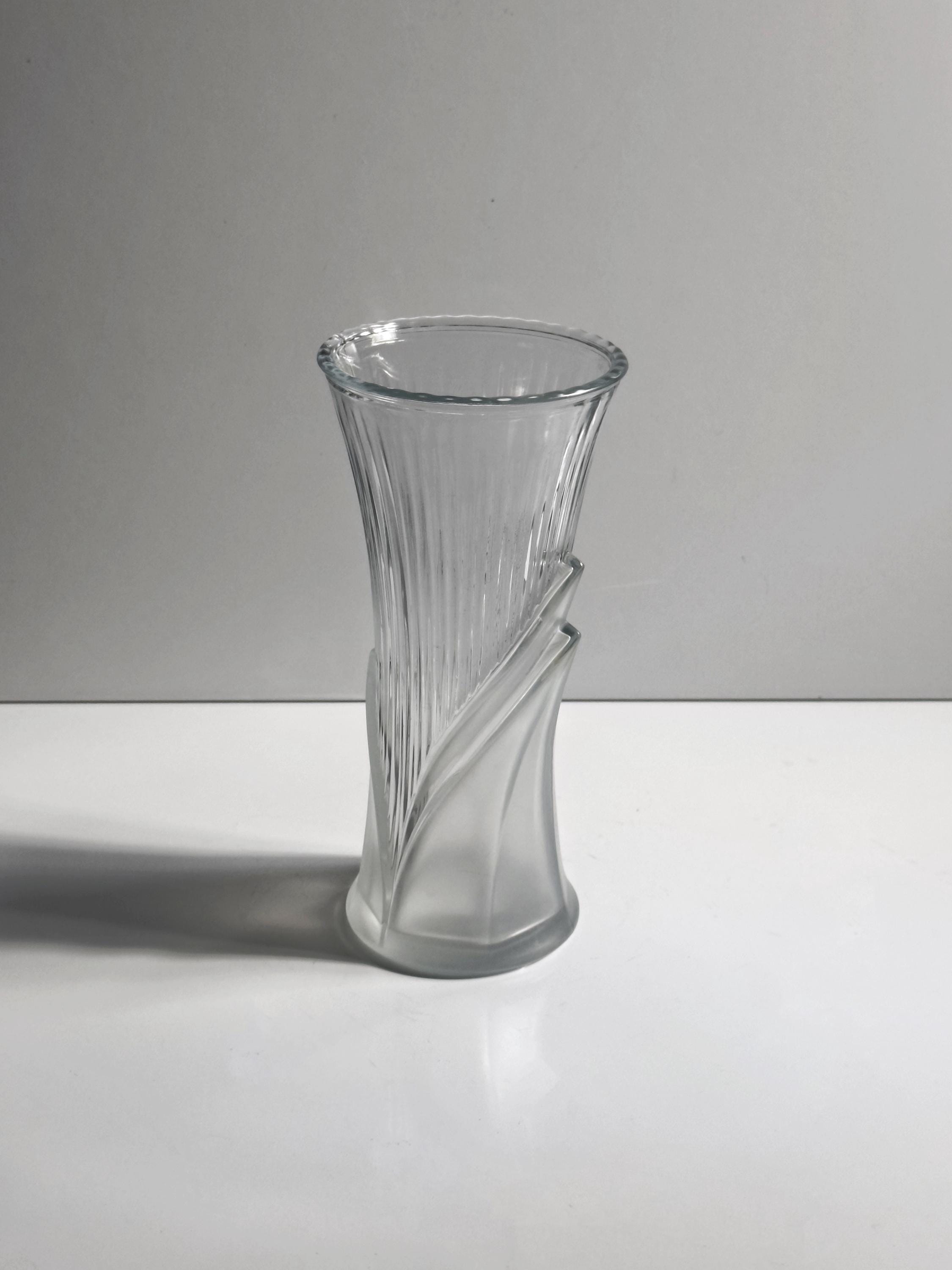Vintage Art Deco Revival Glas Vase Transparent 1980er Jahre