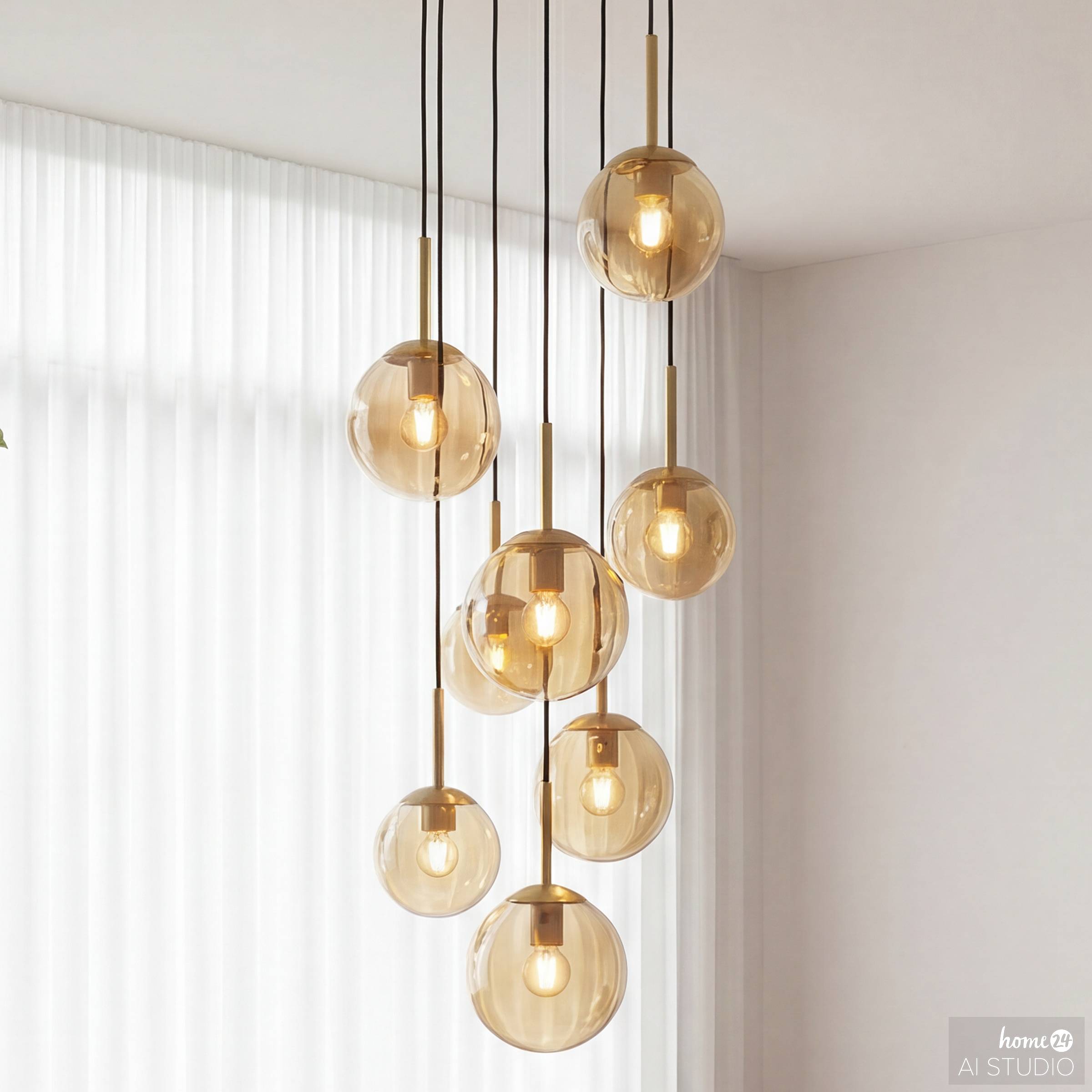 Dimo pendant light 8-bulb iron colored glass