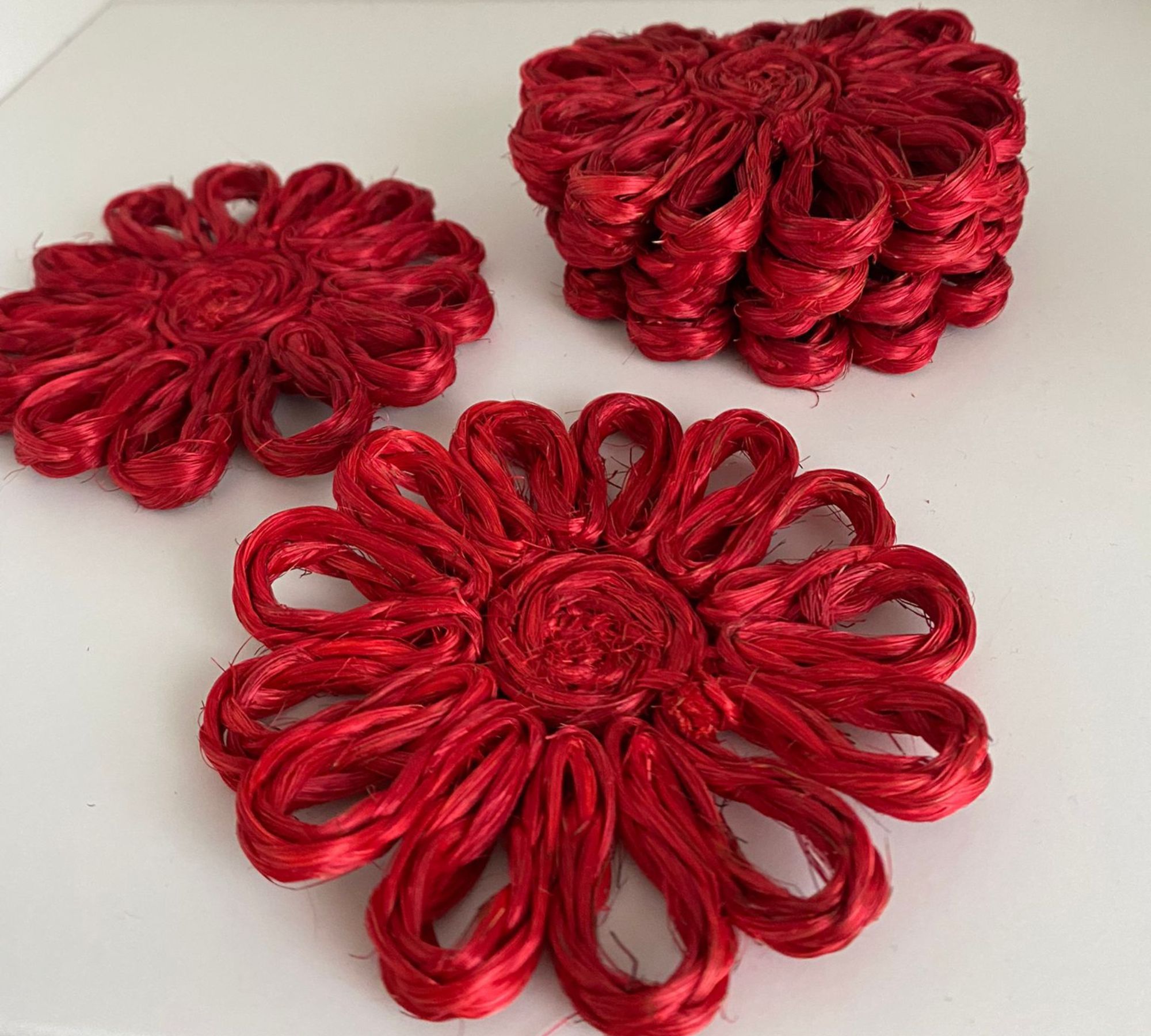 6x Coaster Abacá Hemp Red