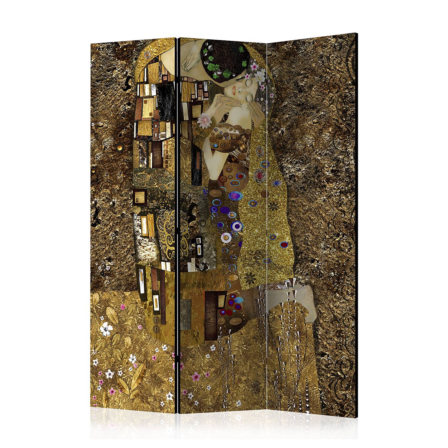Paravent Golden Kiss Vlies auf Massivholz