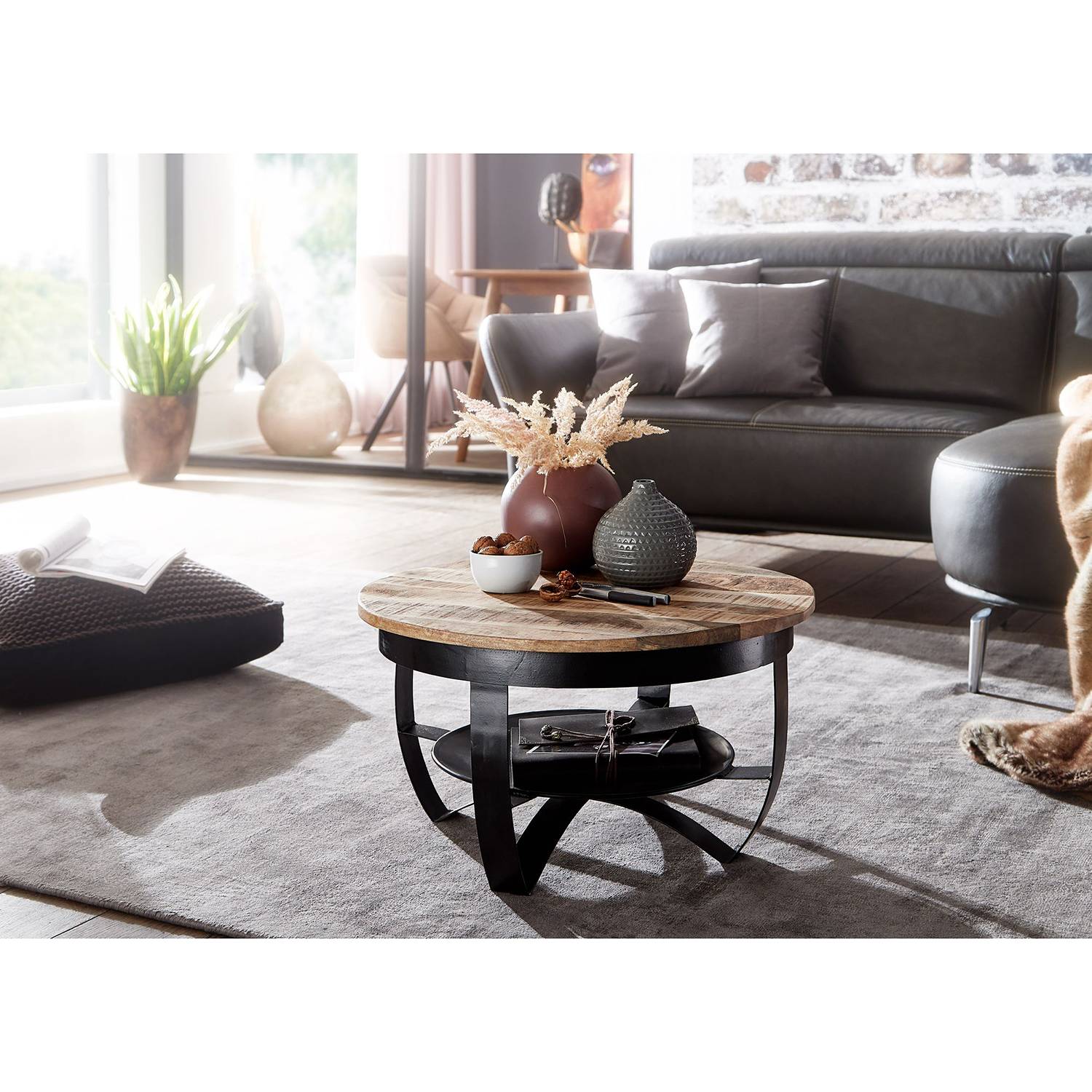 Coffee table Nasp solid mango metal black