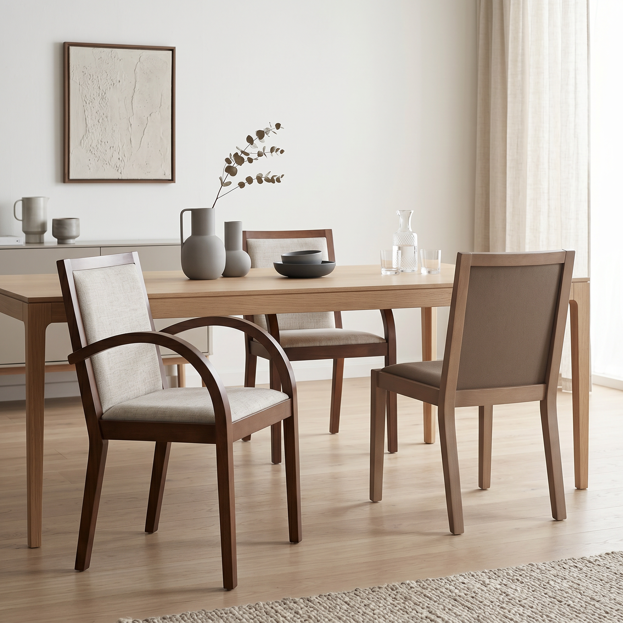 Luna Sedia con braccioli Legno Tessuto Beige