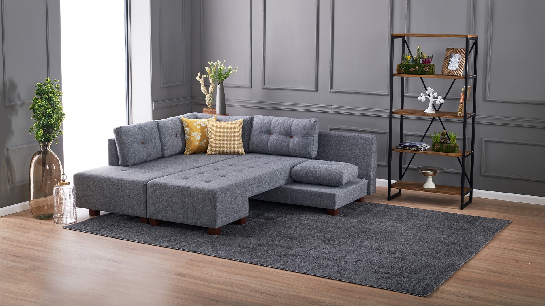 Manama Corner Sofa Bed Left - Grey