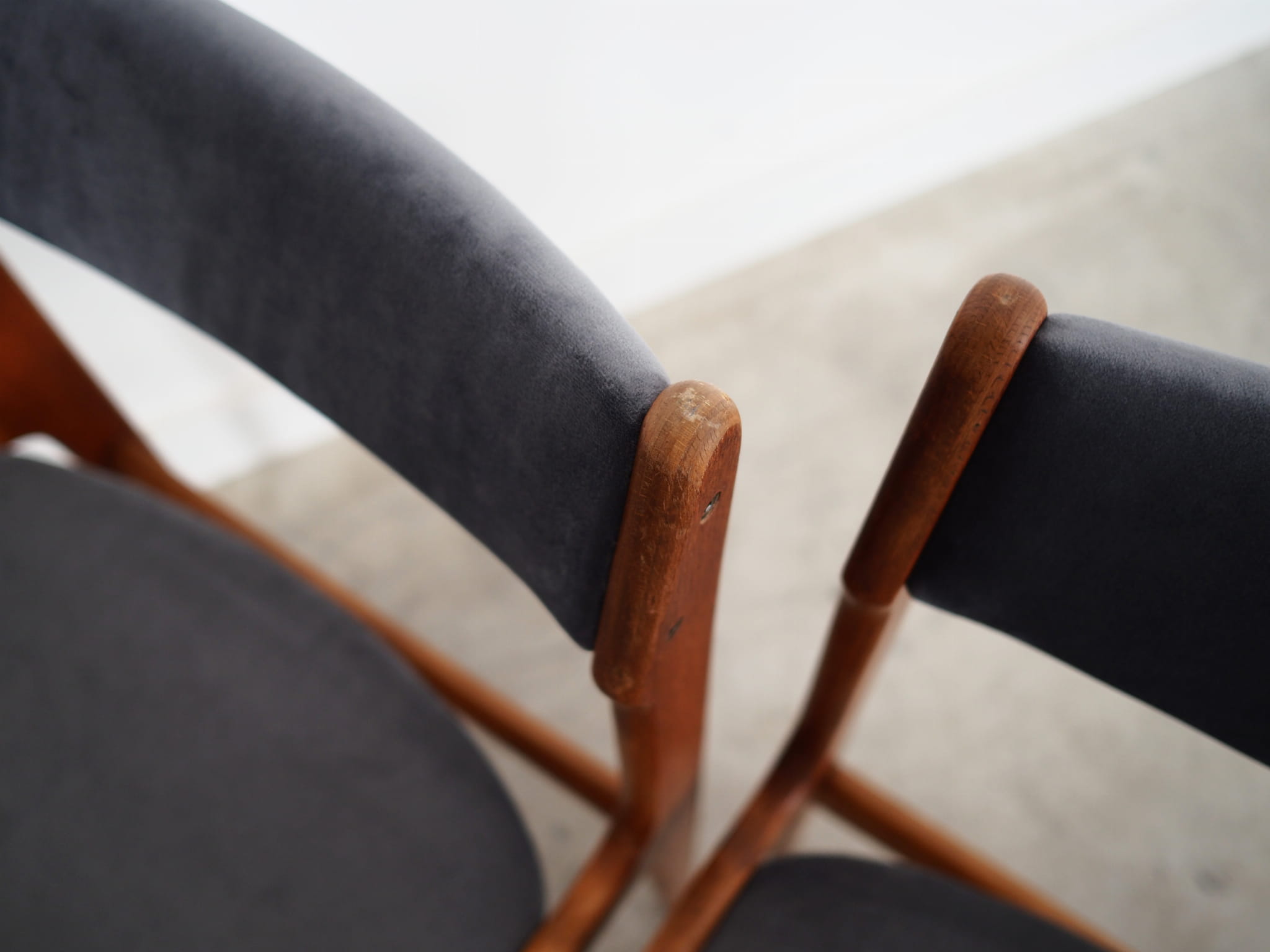 6x Chair Teak Velvet Brown 1960s