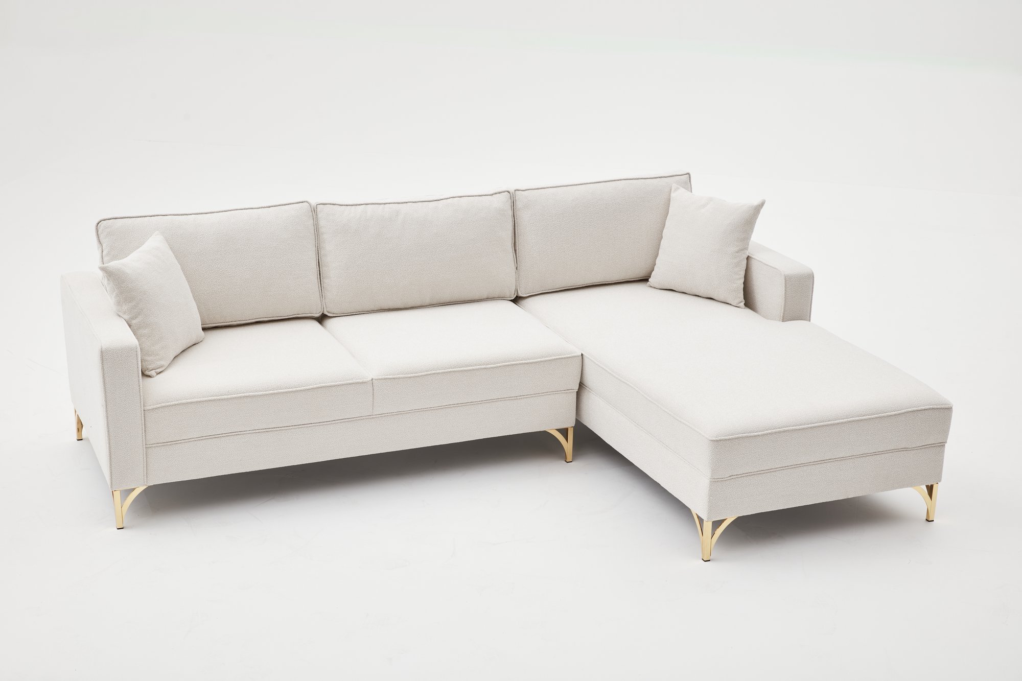 Lima Sofa Récmaiere Rechts Creme mit goldenen Beinen