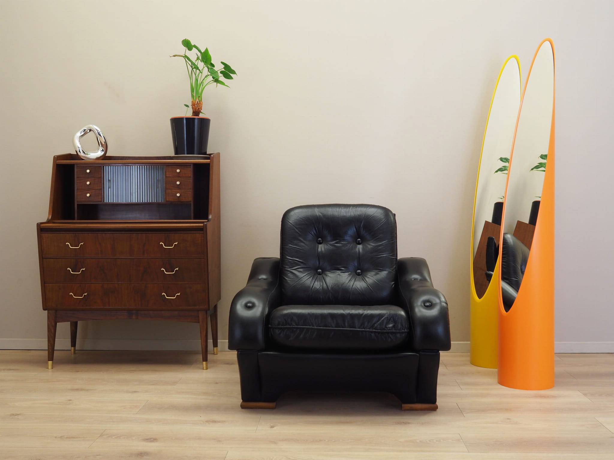 Armchair Faux Leather Black 1980s