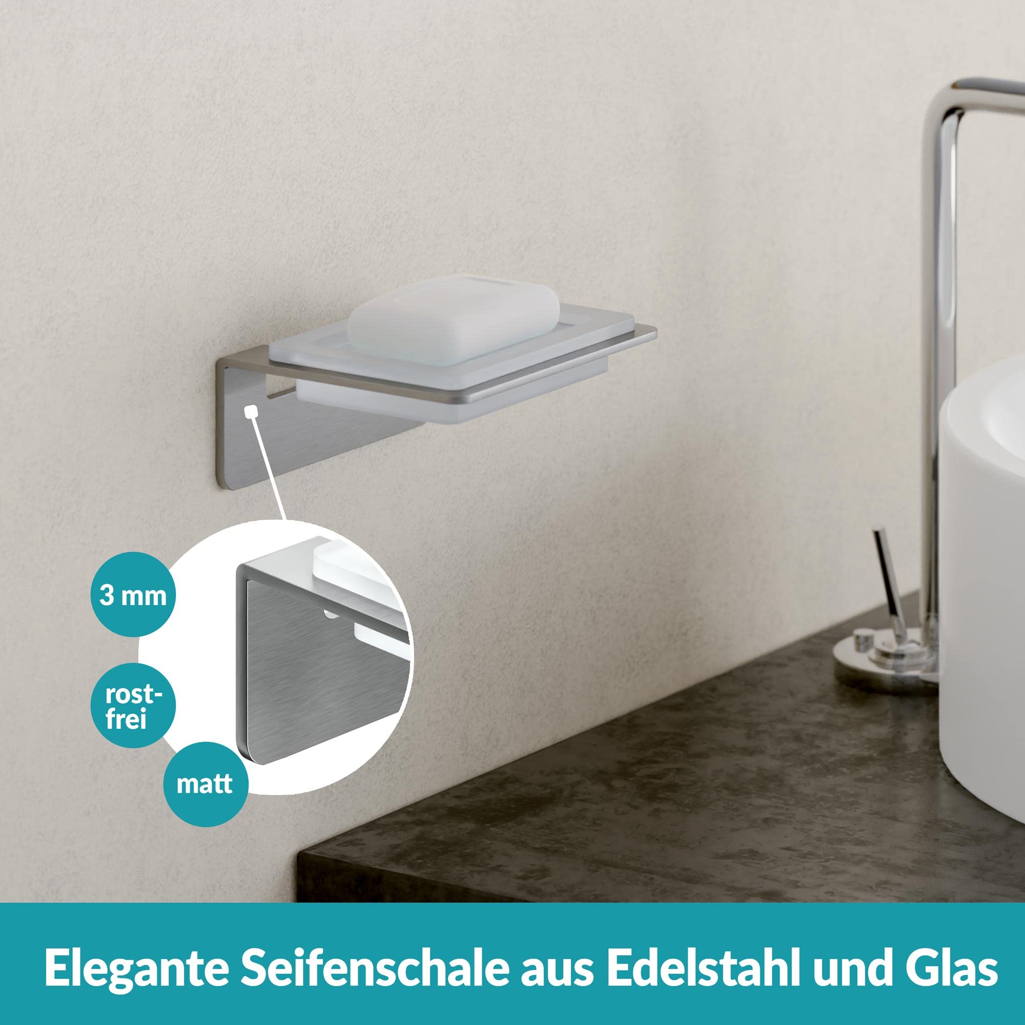 Seifenschale Edelstahl Glas Silber
