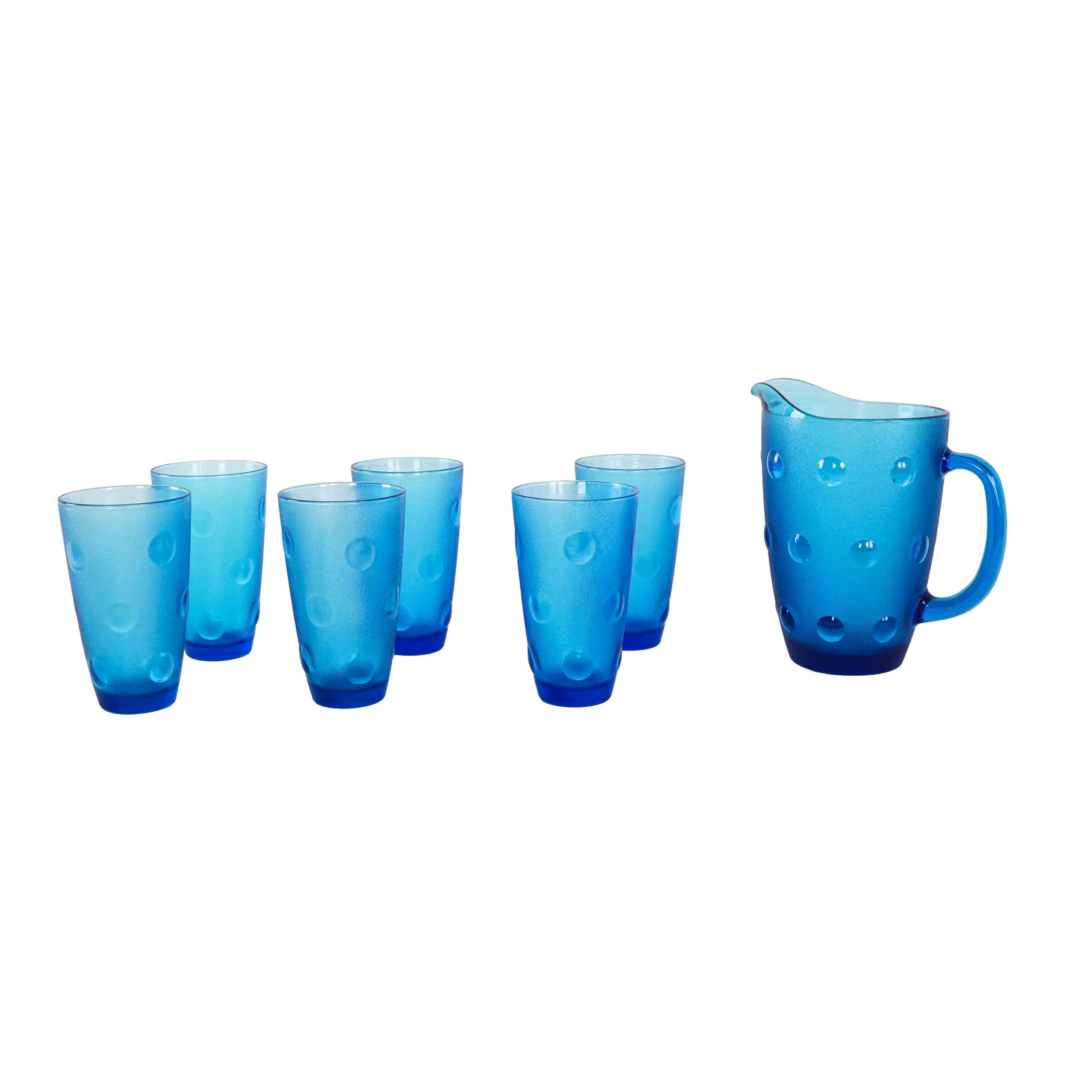 Gläser und Krug-Set Blau 1970er Jahre