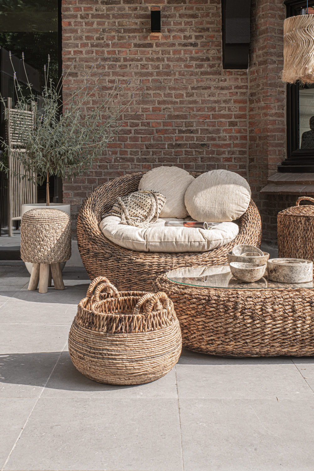 Hocker Holz Bast Natur