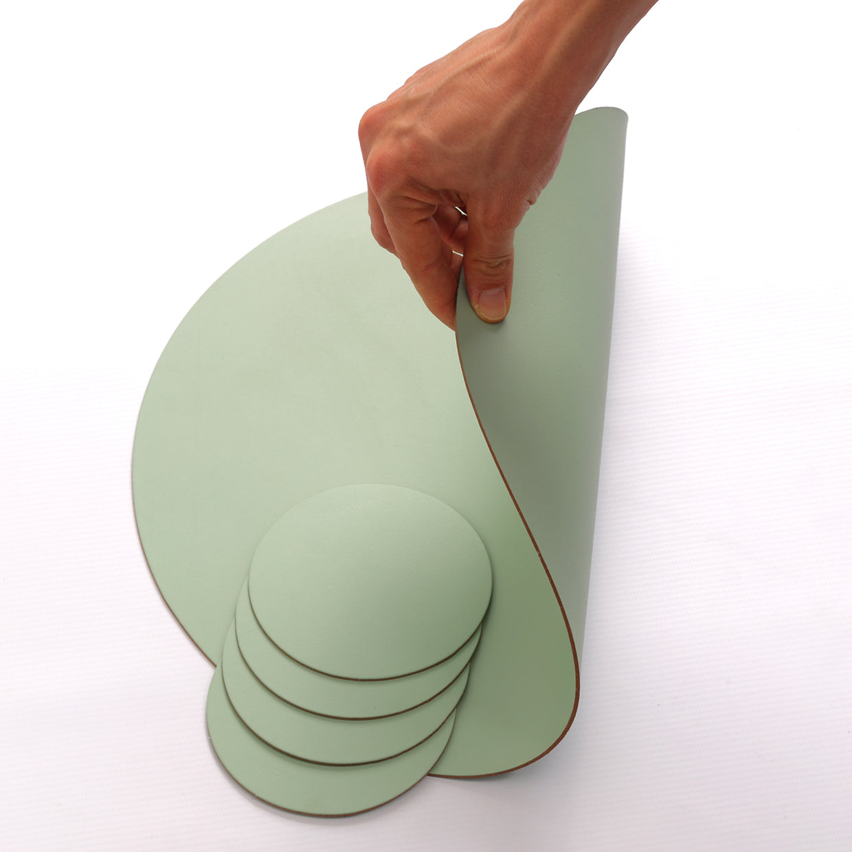 Placemat Round 100% Recycled Leather Mint