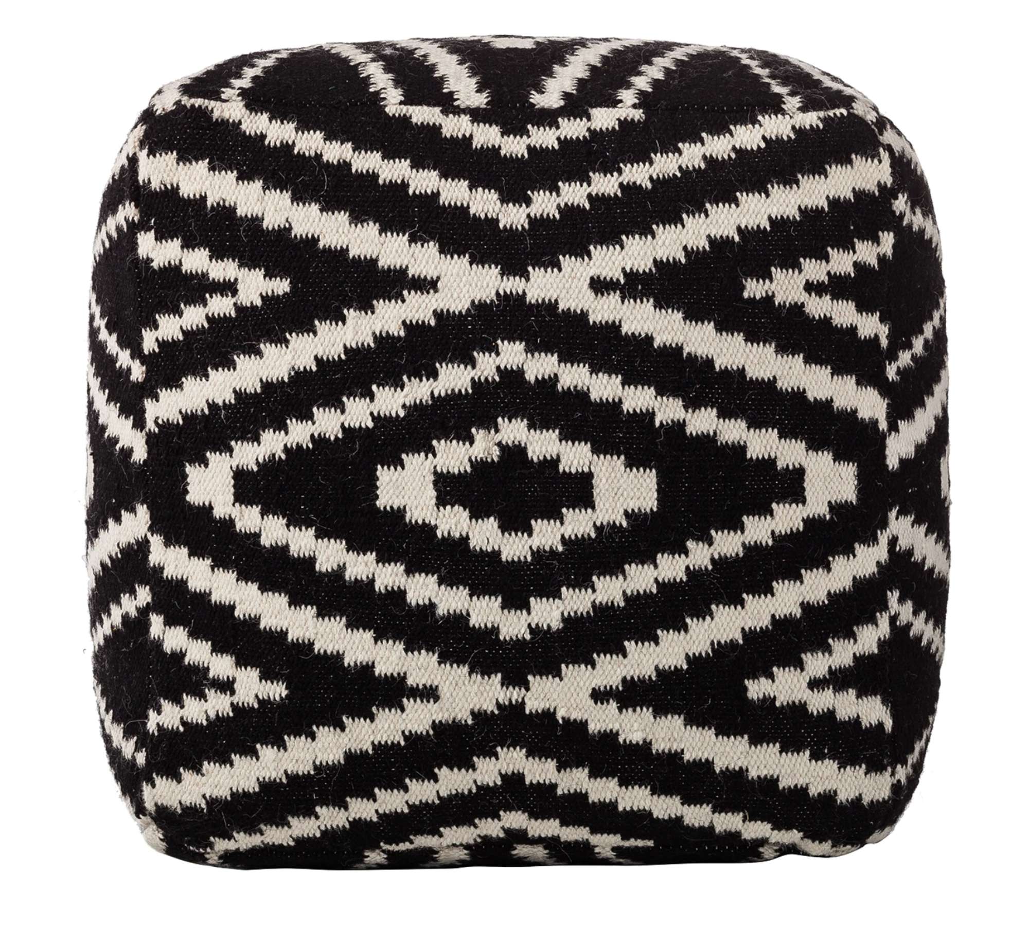 Homescapes Sitzwürfel Trance 40x40 Cm – Handgefertigter Pouf Aus Recycling-Fasern, Ethno-Muster Schwarz-weiß – Als Hocker Oder Fußablage