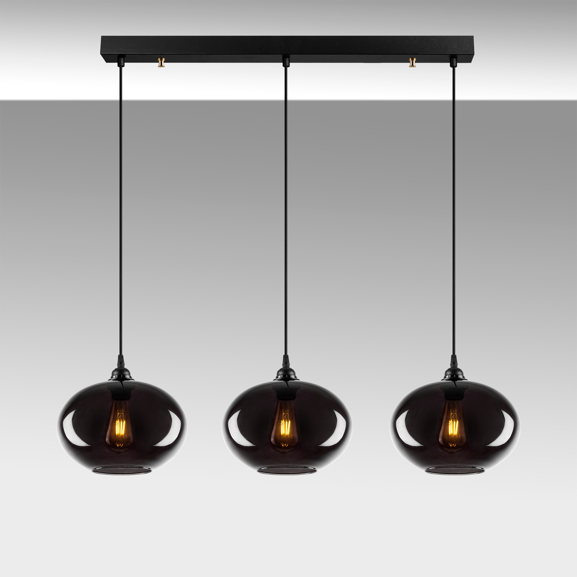 Pendant lamp 3 elements metal smoke-colored