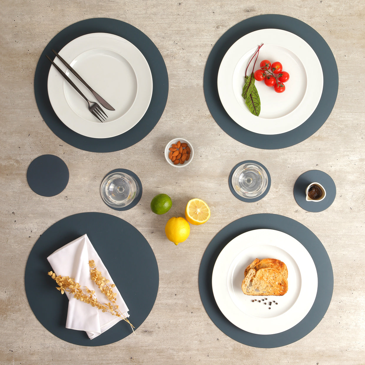 4x Sottobicchieri Tondi 100% Pelle Riciclata Petrolio