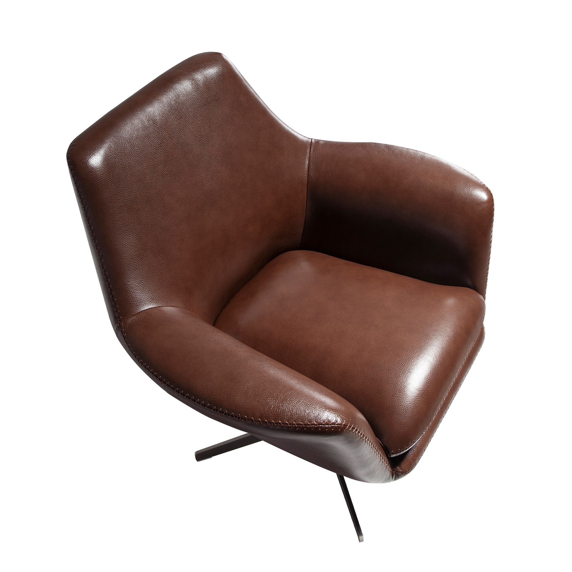 Cognac brown leather swivel armchair 5093