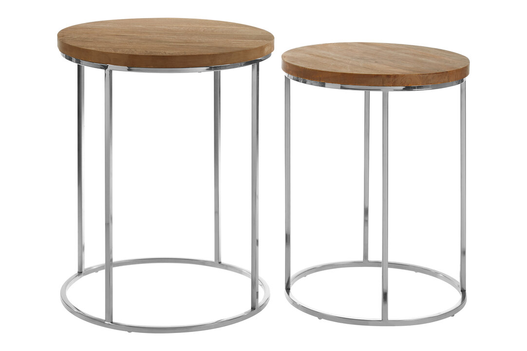 2x Agra Round Side Table Mango Wood Iron