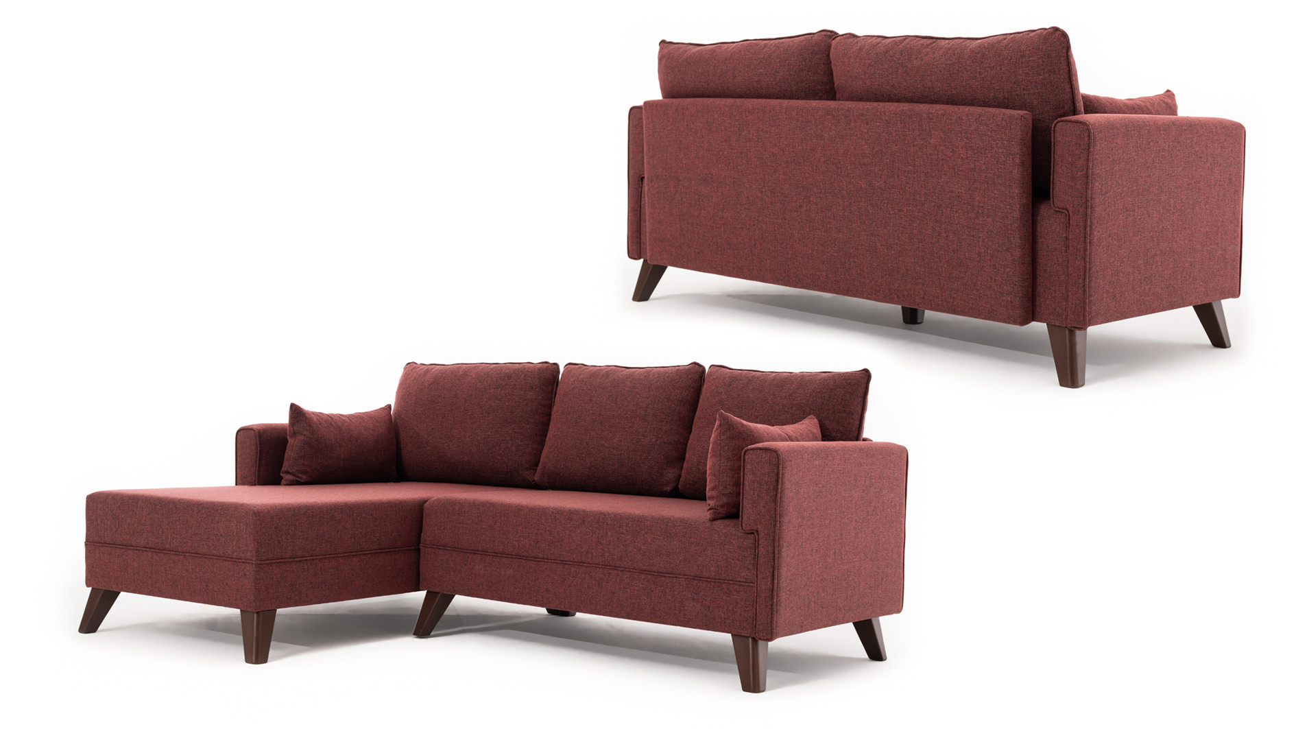 Bella Sofa Récamiere Links mit Hocker Rot