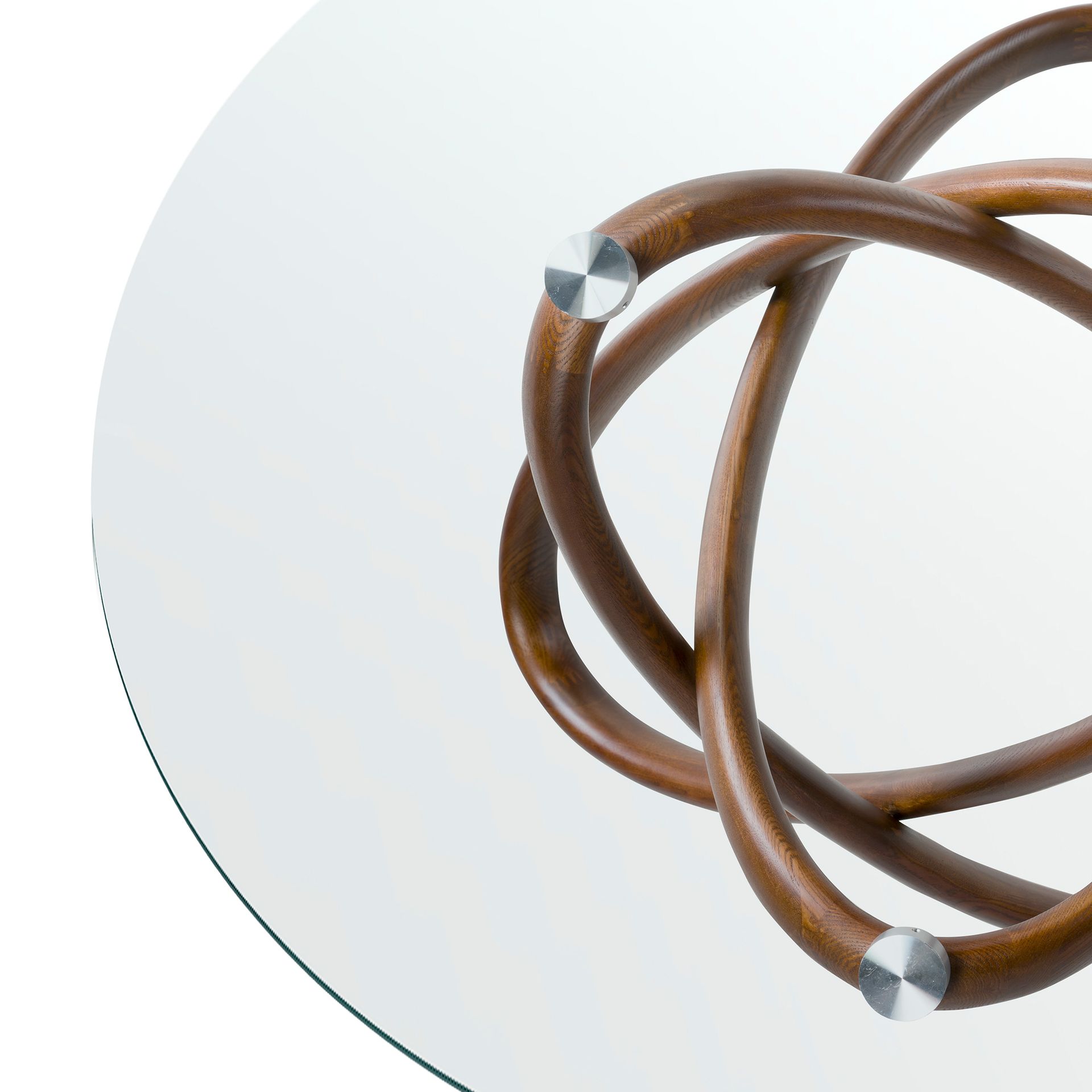 Round dining table walnut wood glass Ø 130cm