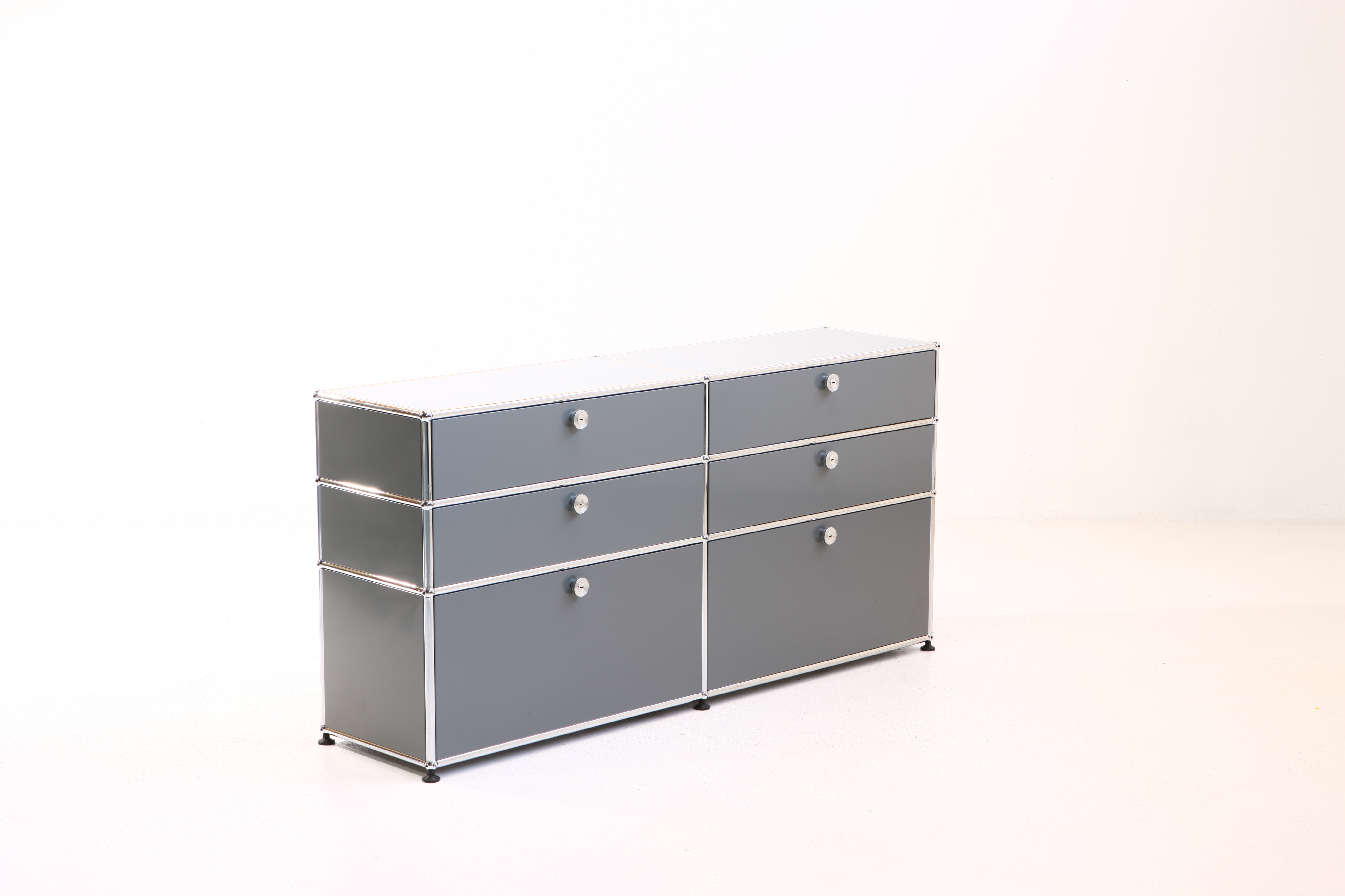Sideboard 3x3 mit Flügeltüren & Schiebeschubladen Silbergrau
