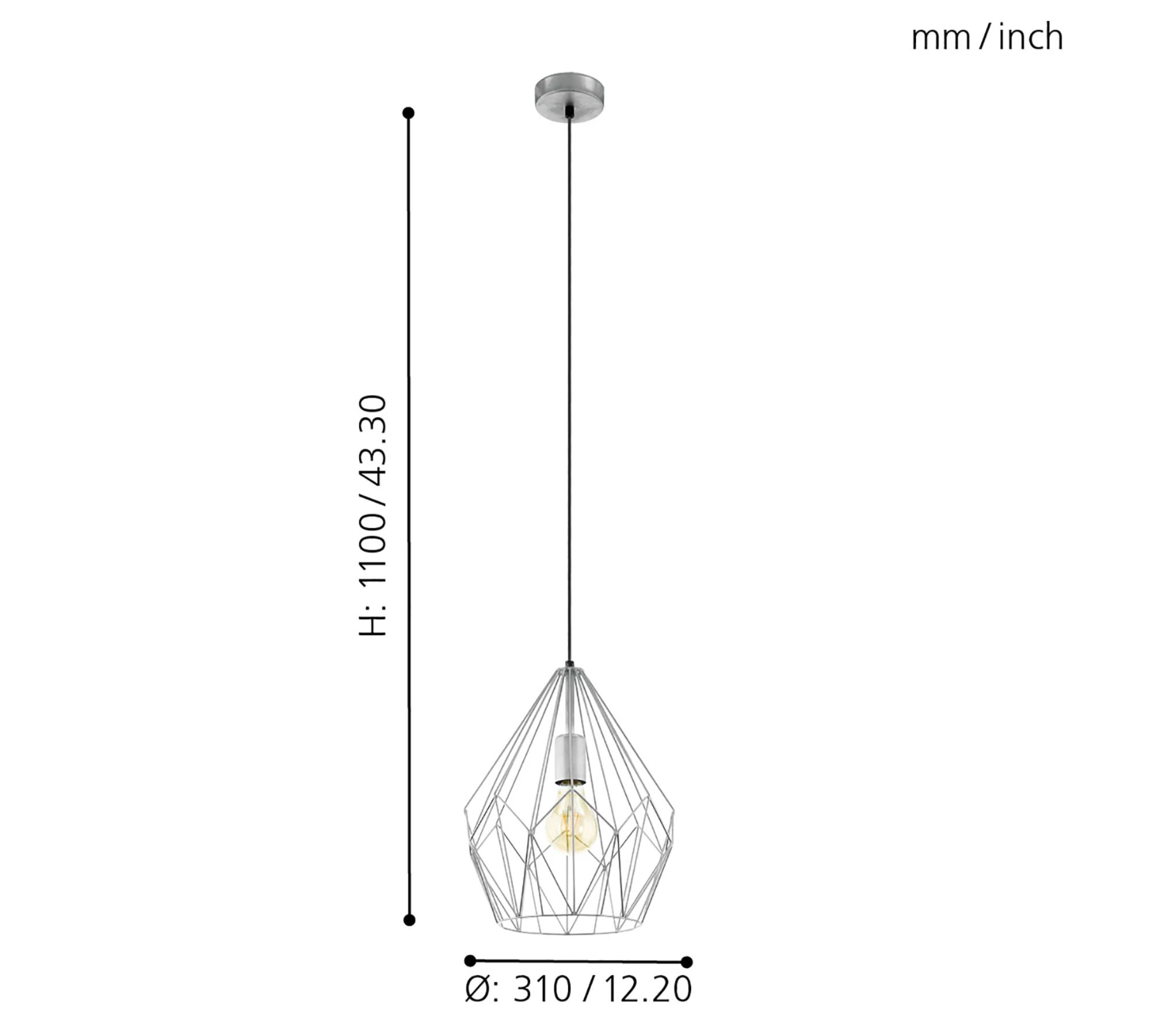 Pendant light 1-light powder-coated steel