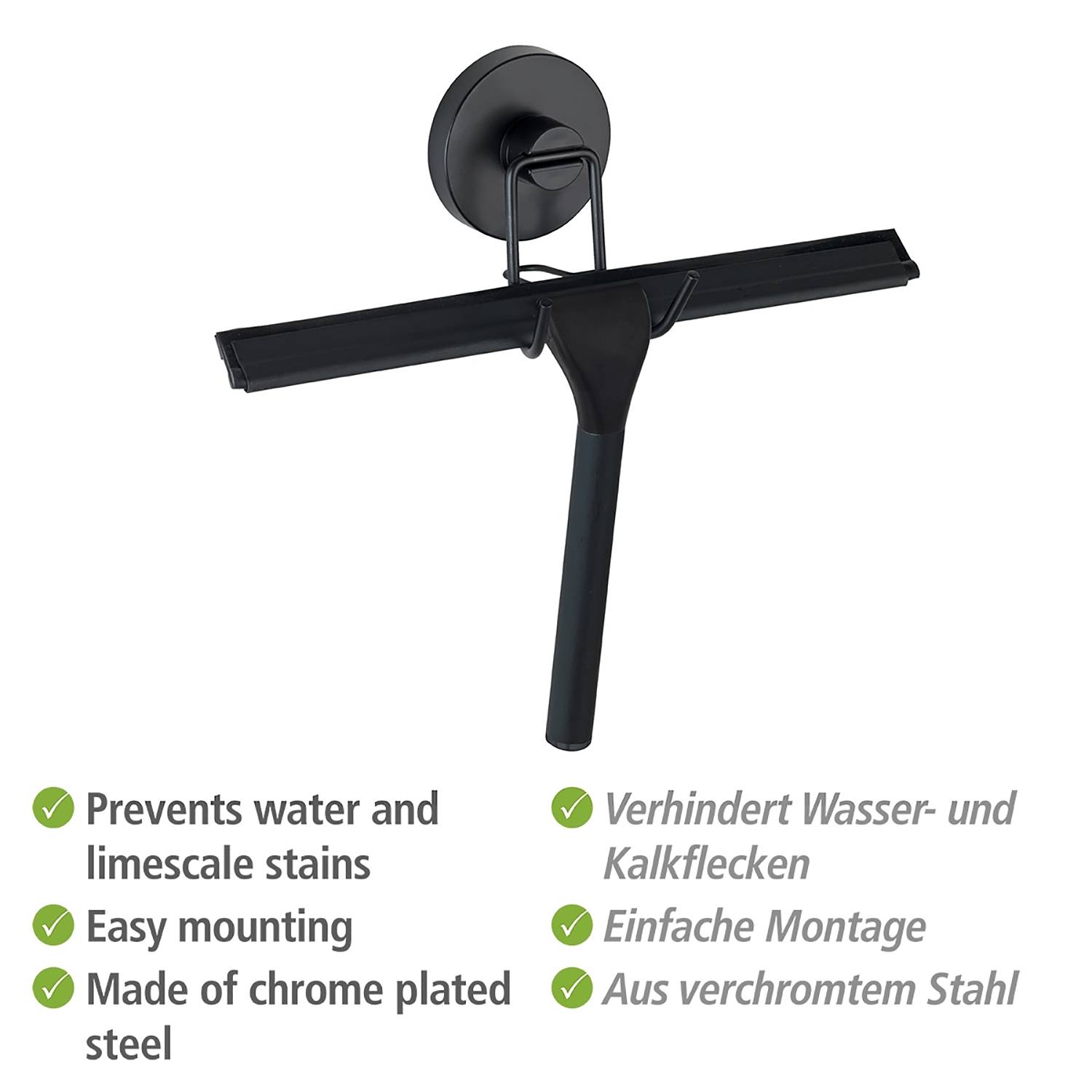 Vacuum-Loc Duschabzieher Edelstahl Schwarz