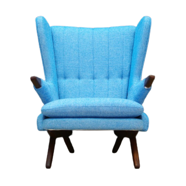 Vintage Sessel Teakholz Textil Blau 1960er Jahre