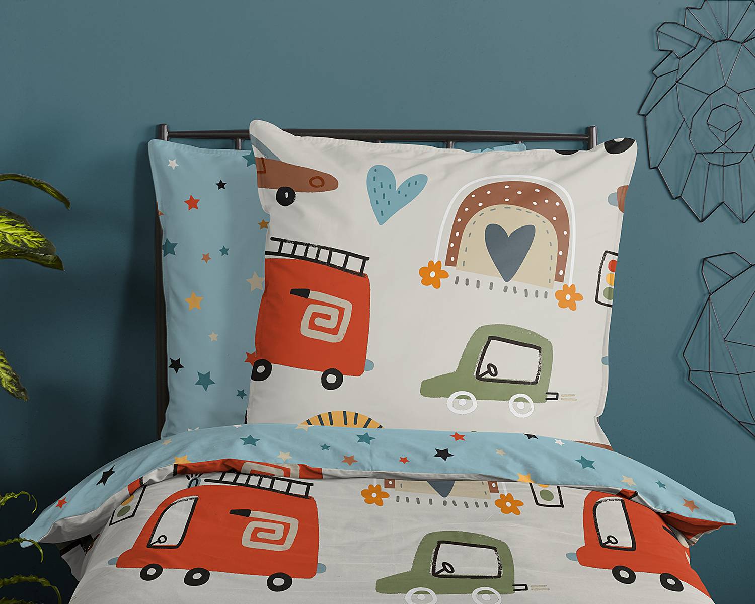 Autos Kinderbettwäsche Baumwolle 135x200cm Kissen 80x80cm
