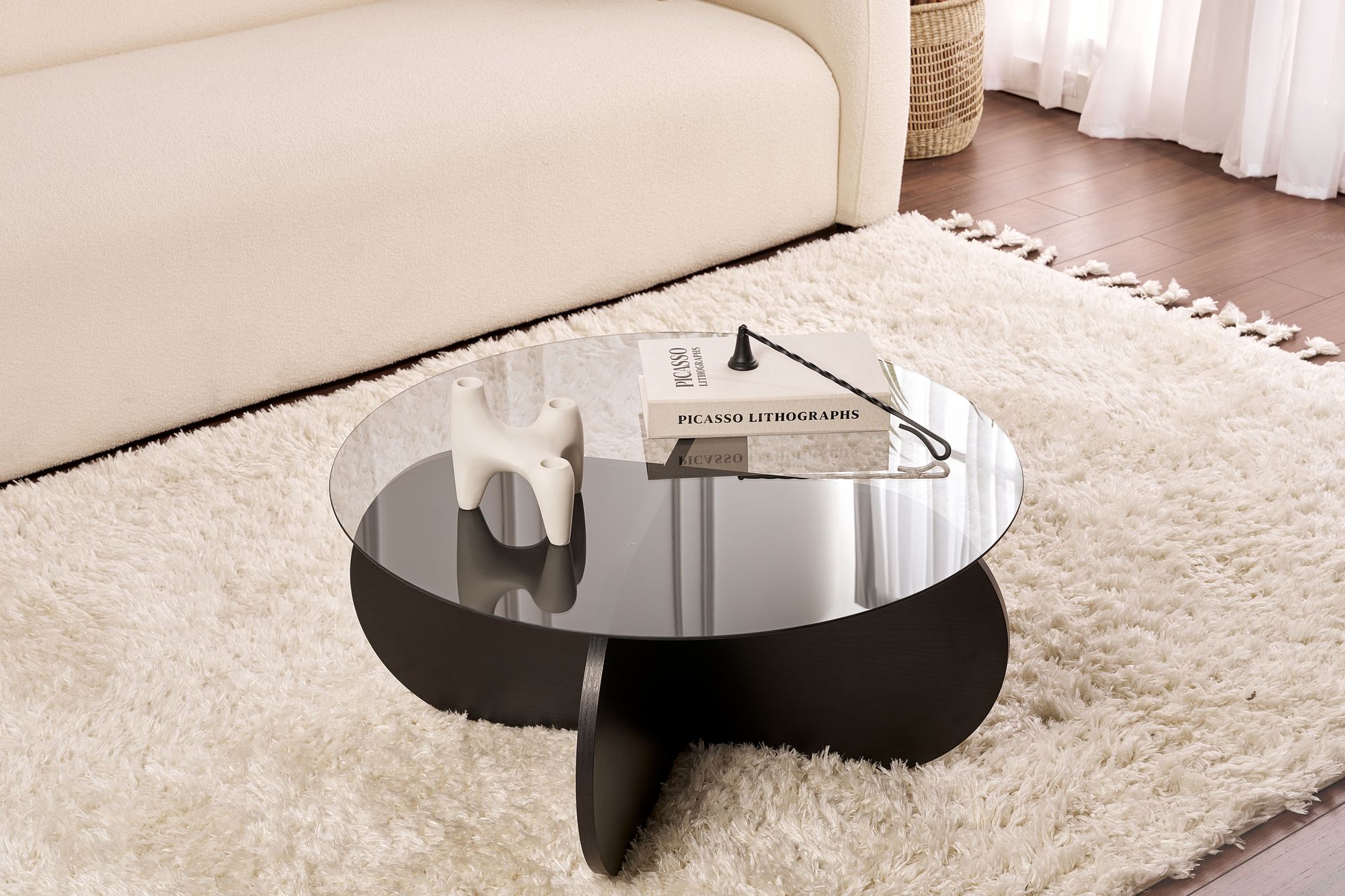Aeris Coffee table Woodblack Transparent Ø75cm