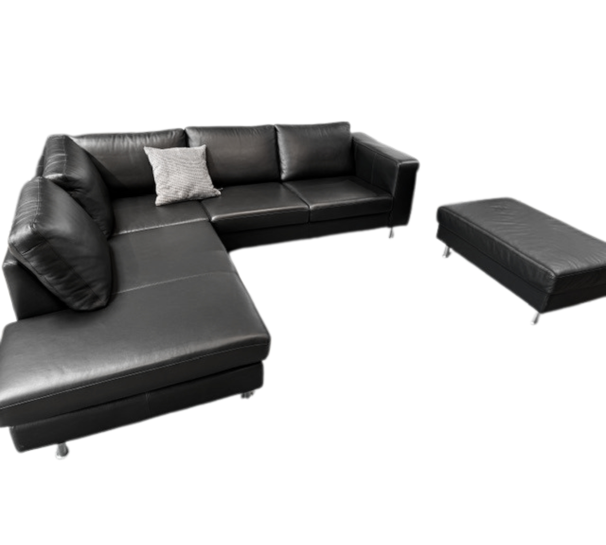Indivi Ecksofa mit Ruhemodul & Hocker Salto-Leder Schwarz