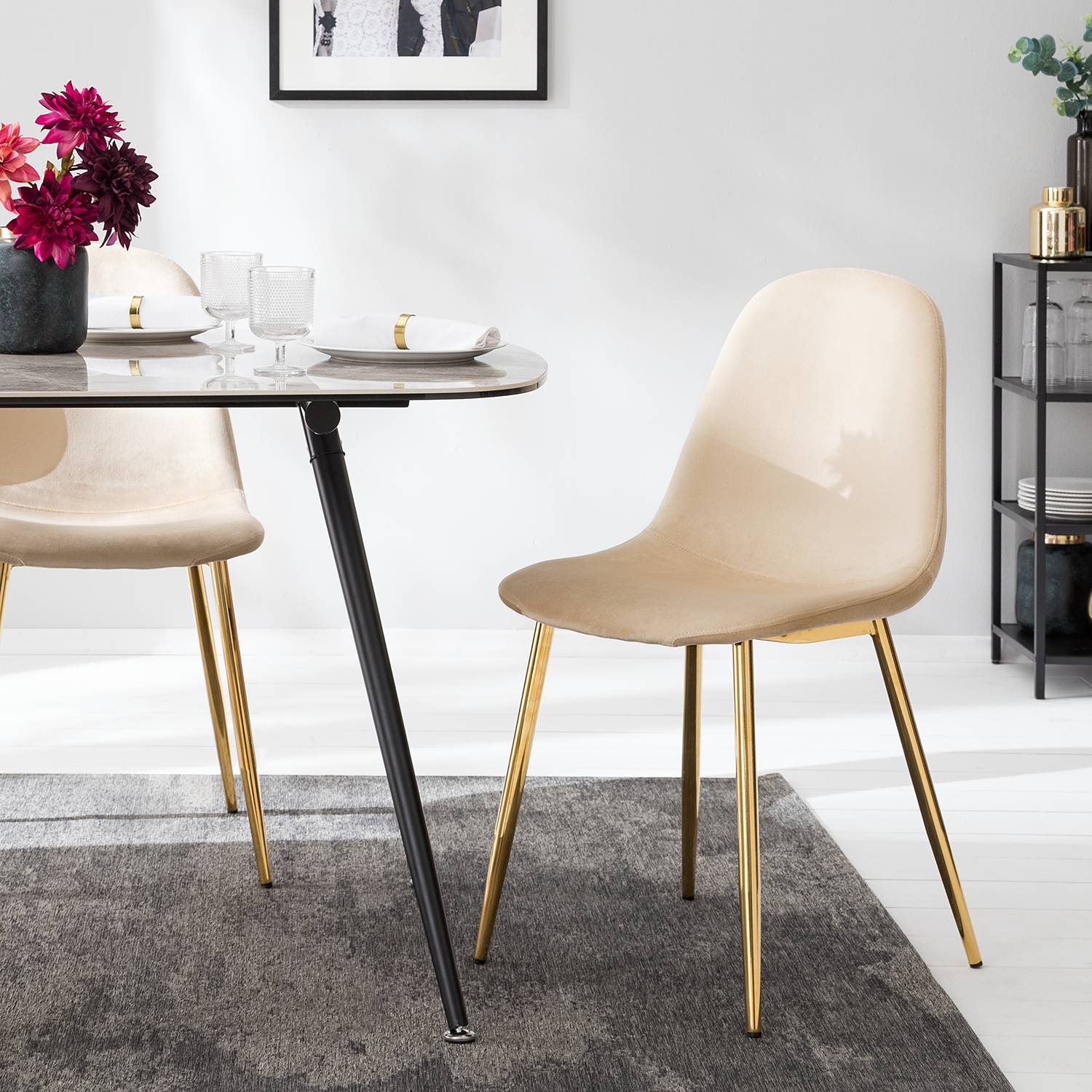 2x Esszimmerstuhl Yoyce II Samt Tiru Beige