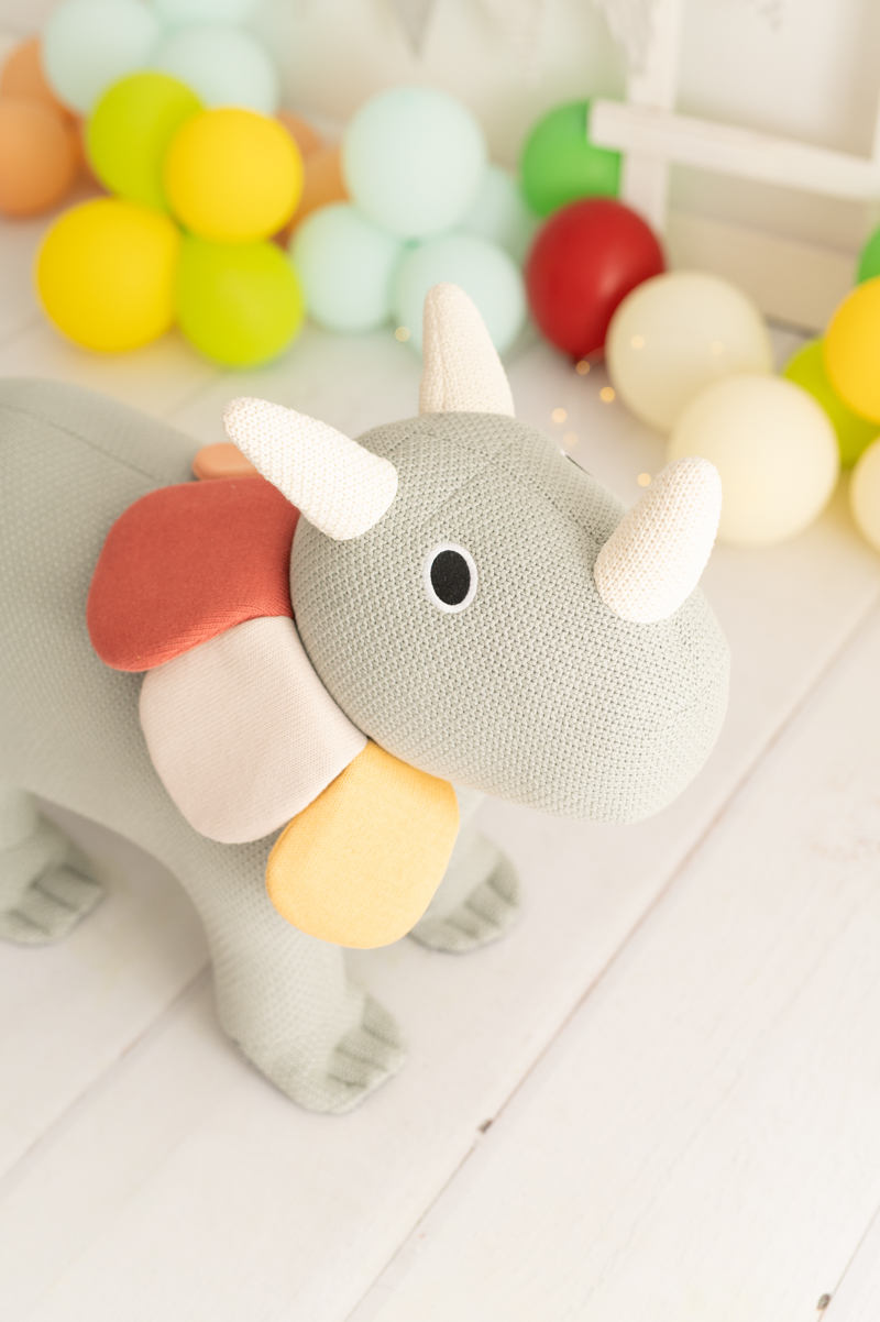 Dino Stuffed Animal Cotton Green White