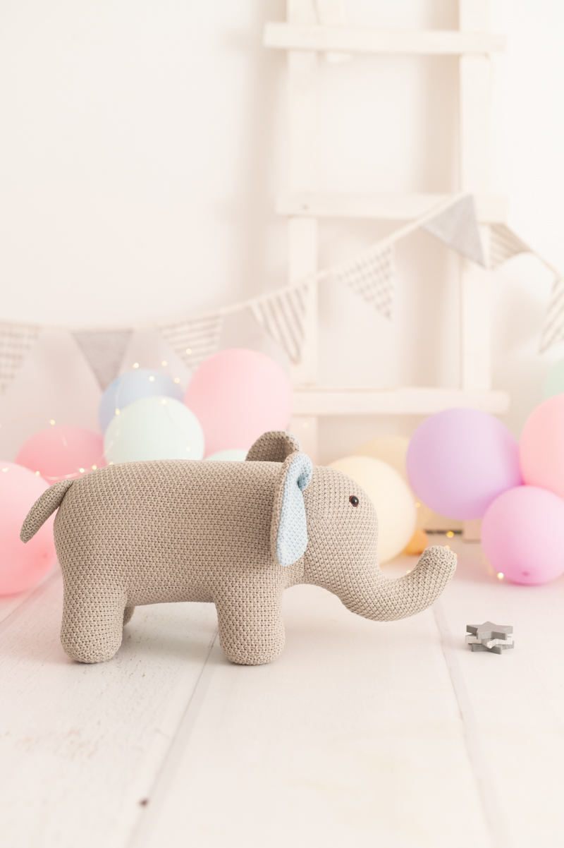 Elefant Stofftier Baumwolle Grau Pink