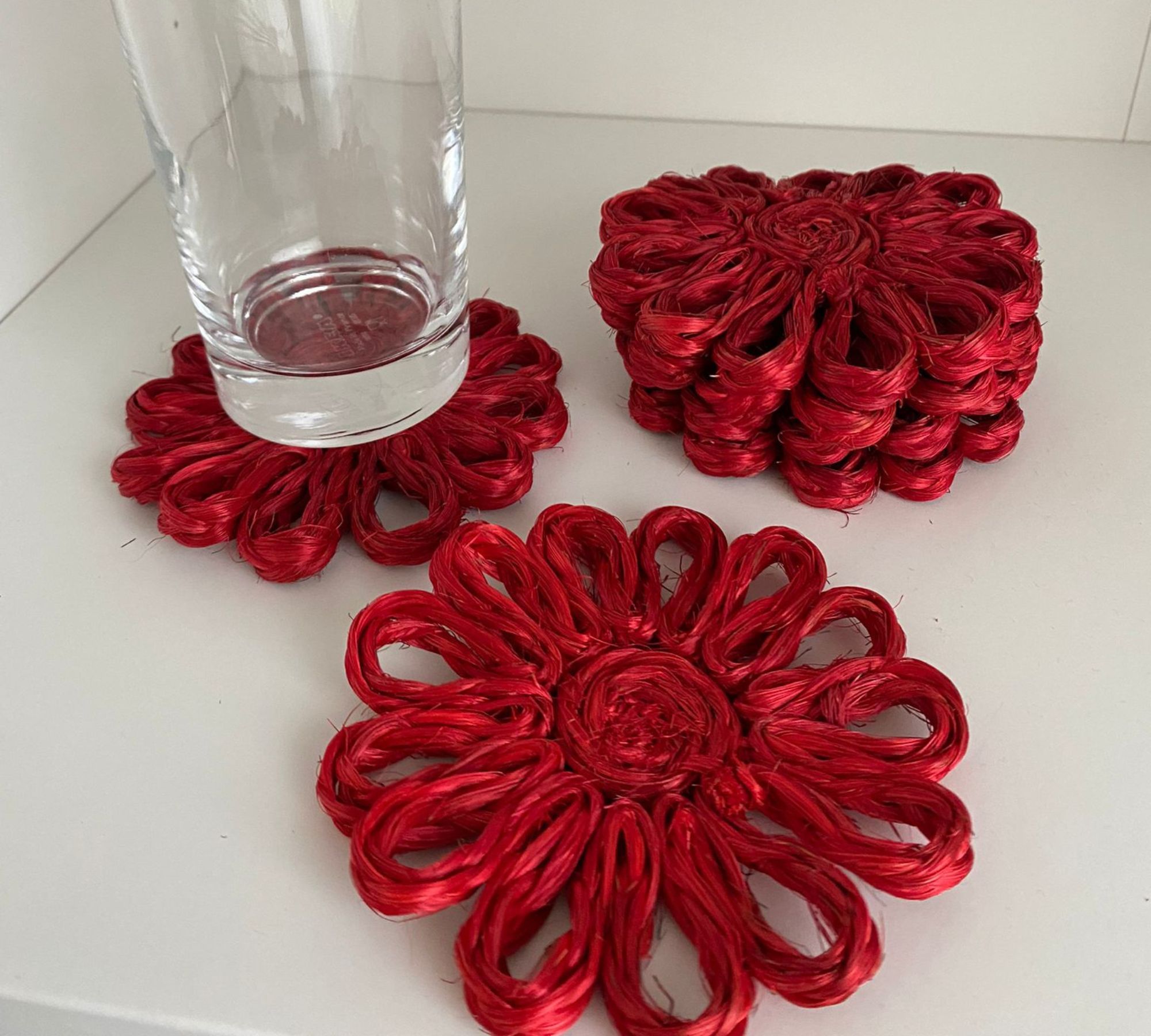 6x Coaster Abacá Hemp Red