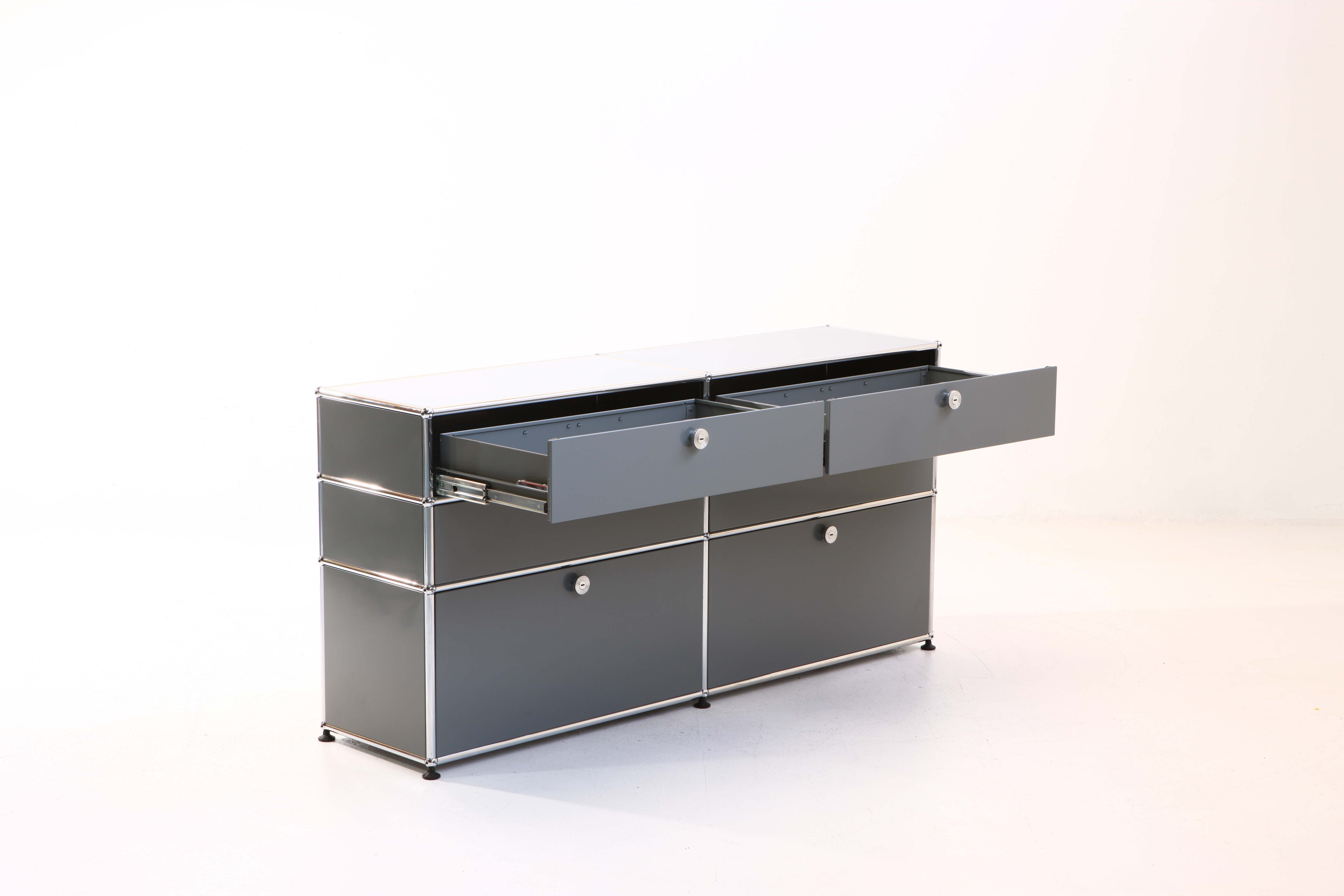 Sideboard 3x3 mit Flügeltüren & Schiebeschubladen Silbergrau