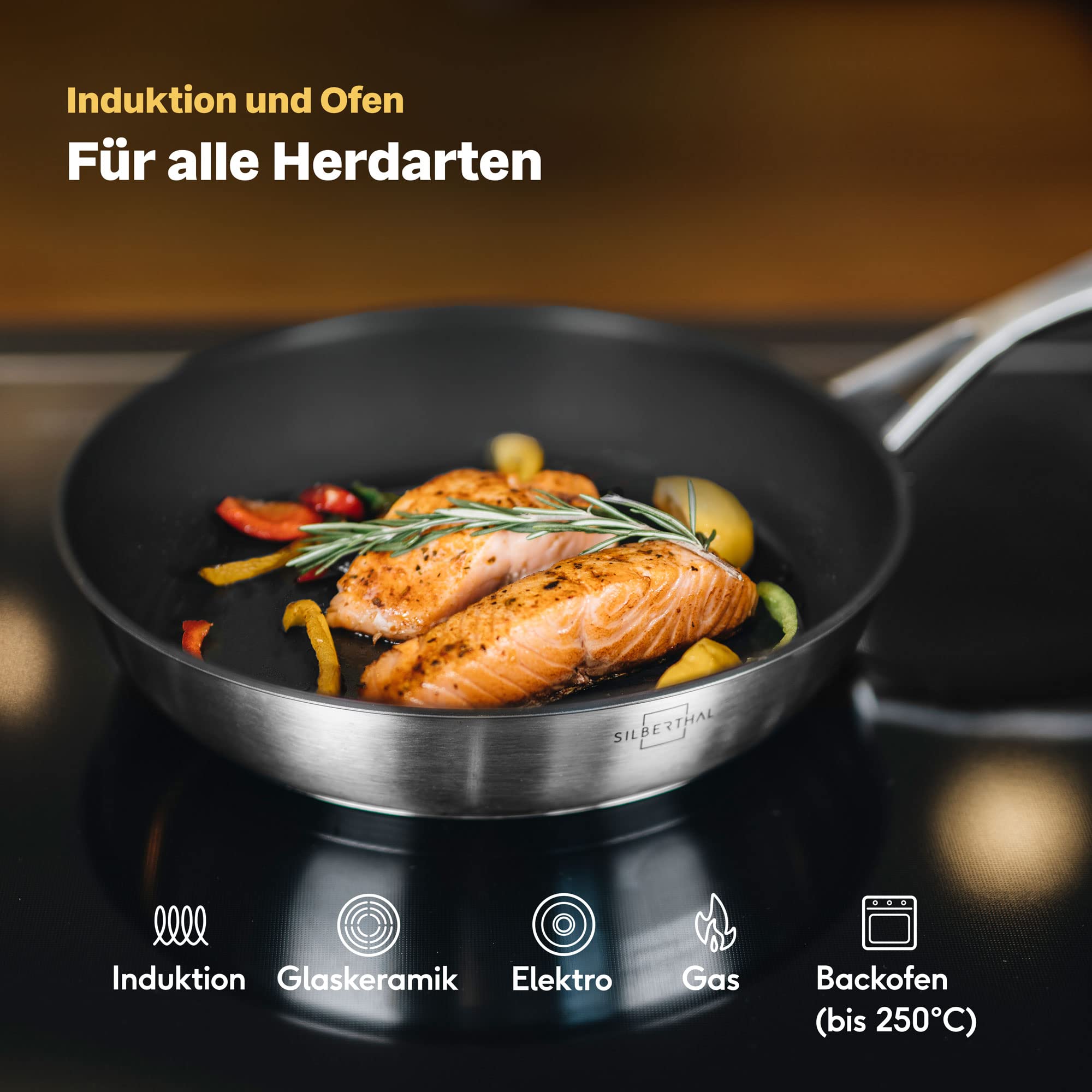 Bratpfanne Induktion Edelstahl Silber 