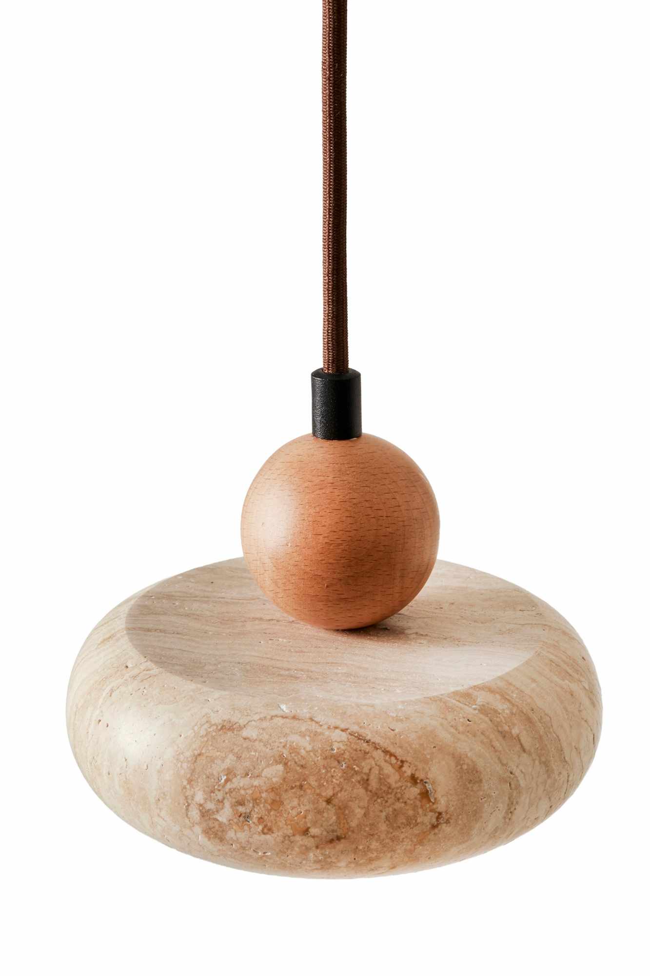 Round Lampada a sospensione Legno di quercia Travertino Crema