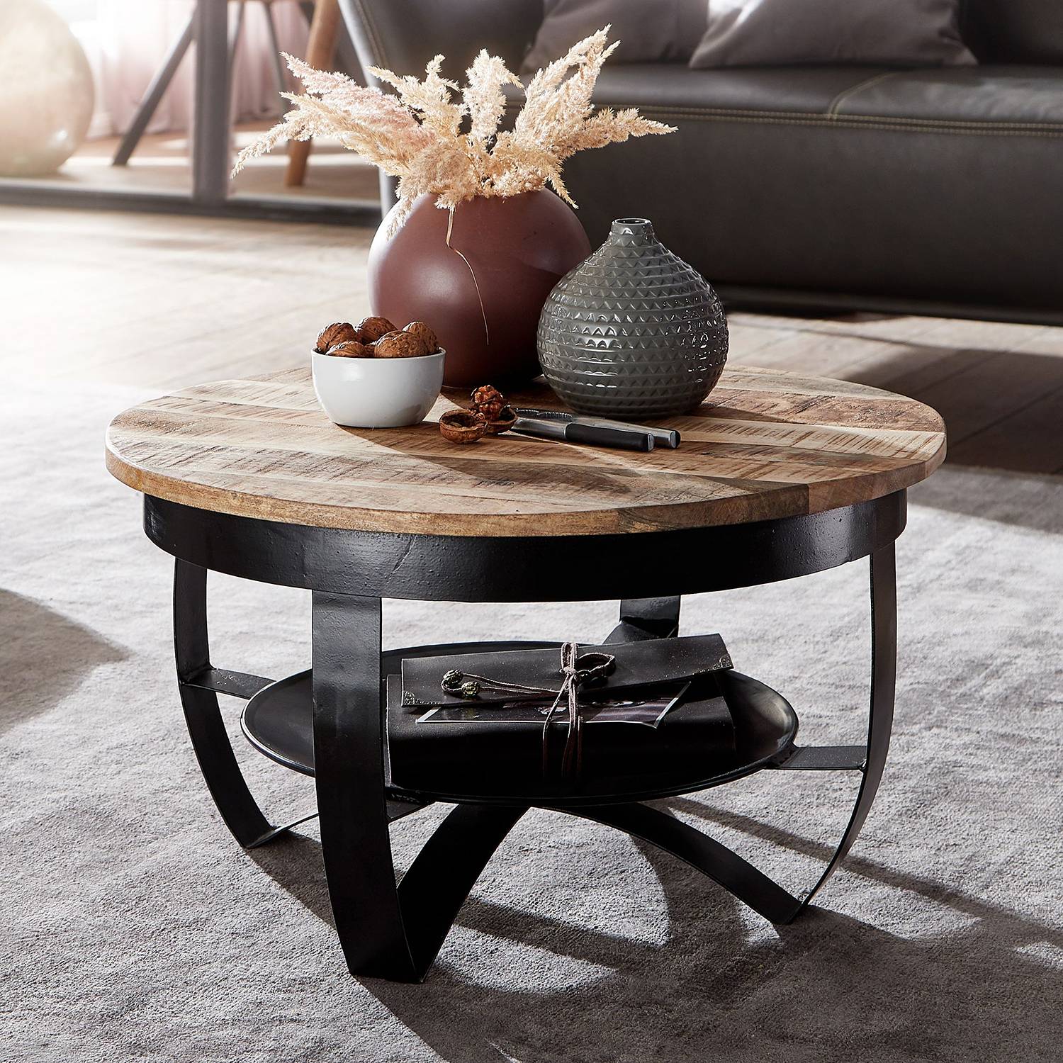 Coffee table Nasp solid mango metal black