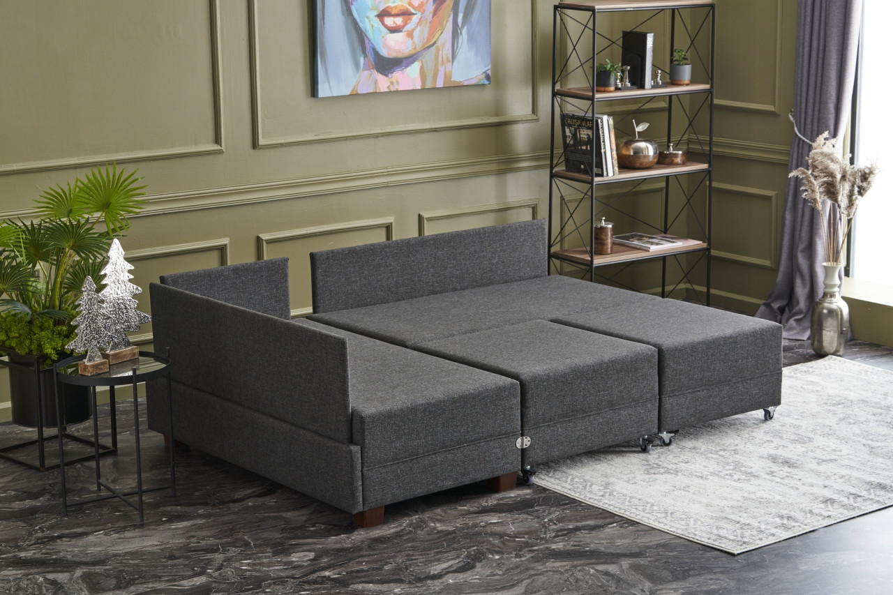 Fly Ecksofa Links mit 2 Hockern Anthrazit