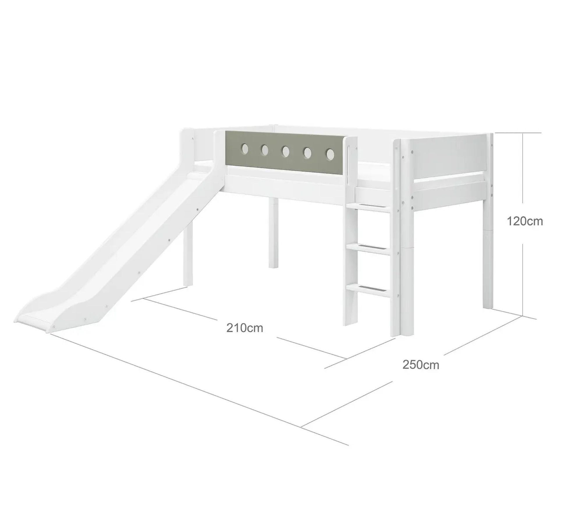 Mittelhohes Bett mit Gerader Leiter und Rutsche Holz Weiß