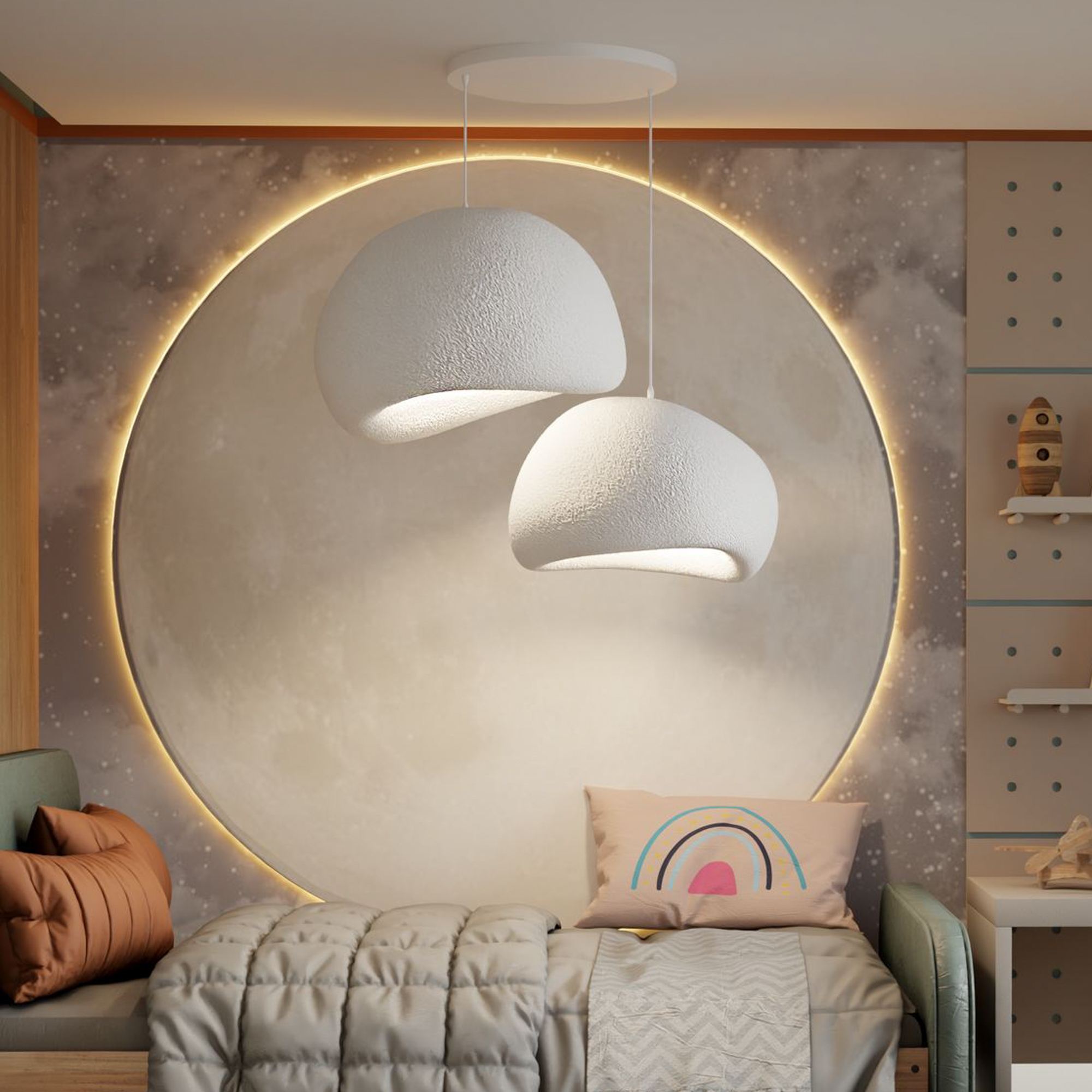 2-Flammig Wabi Sabi Chalkforms Pendelleuchte Weiß