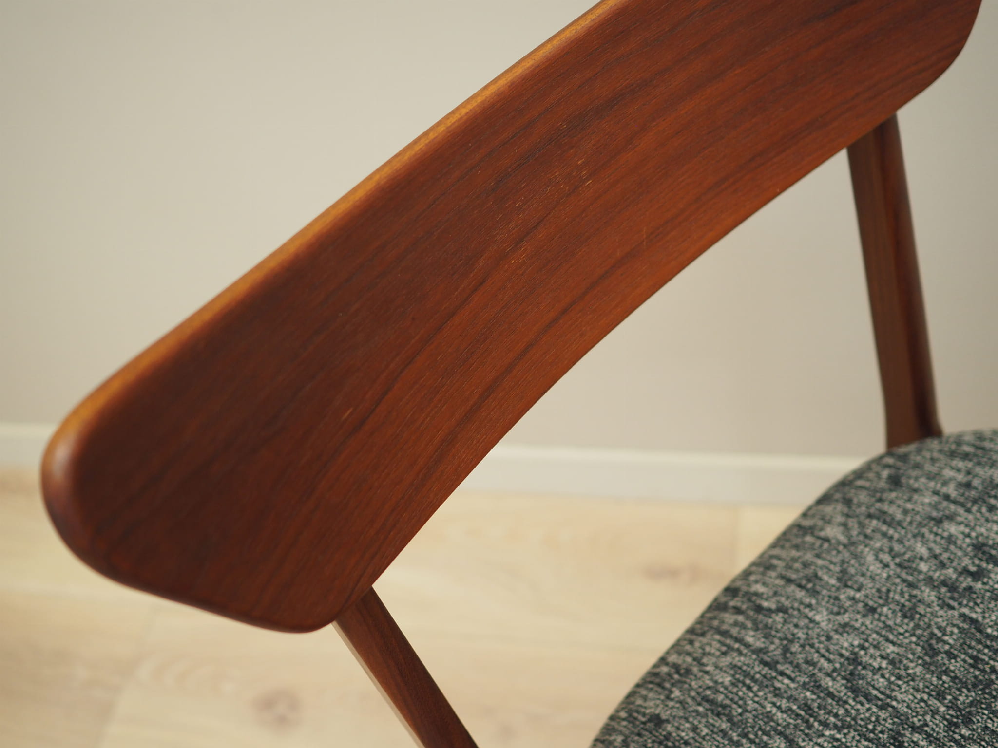 4x Vintage Dining Chair Teak Wood Textile Brown 1970s