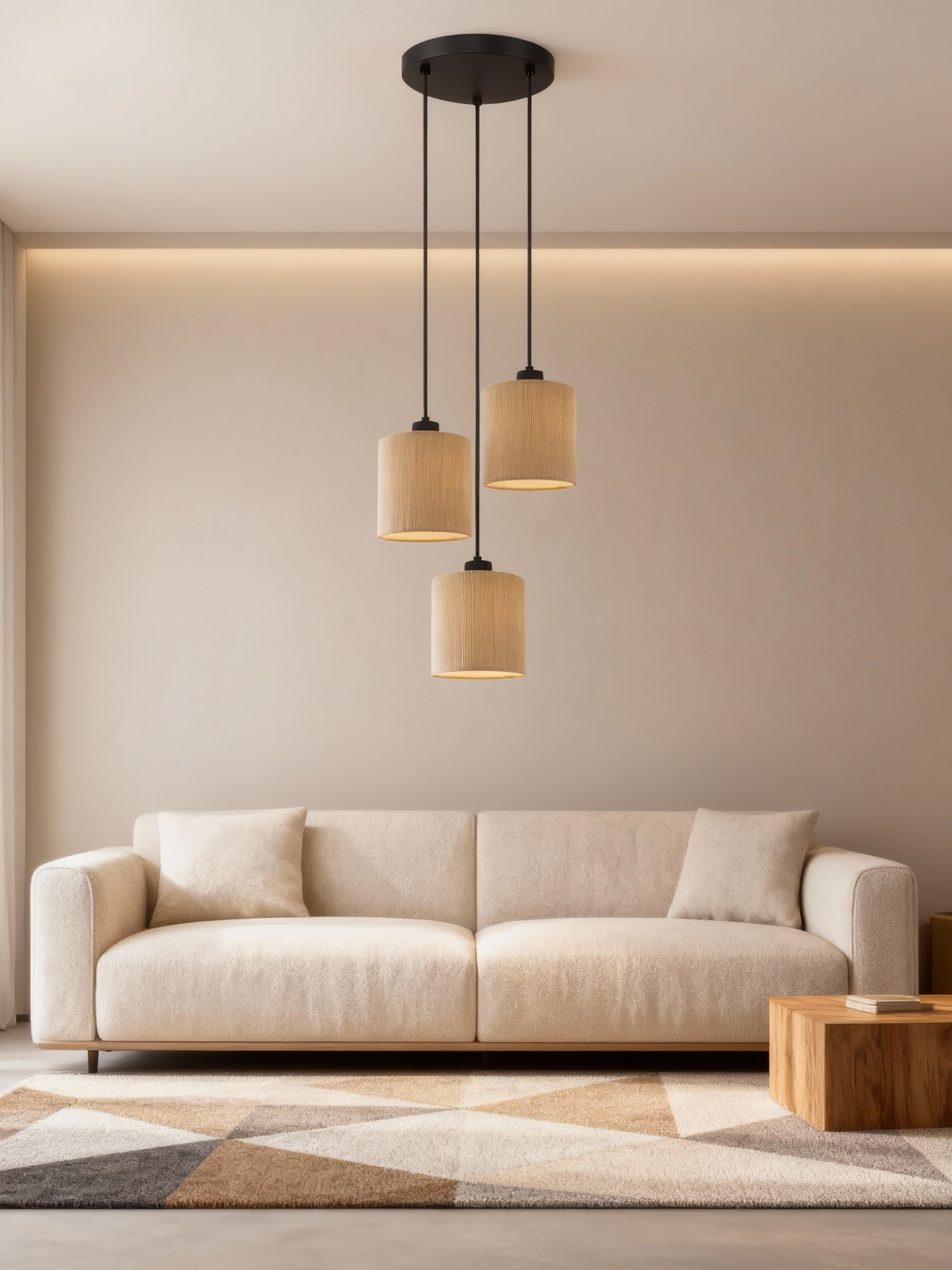 Coning Rund Pendelleuchte 3-flammig Gusseisen Samt Hellbraun