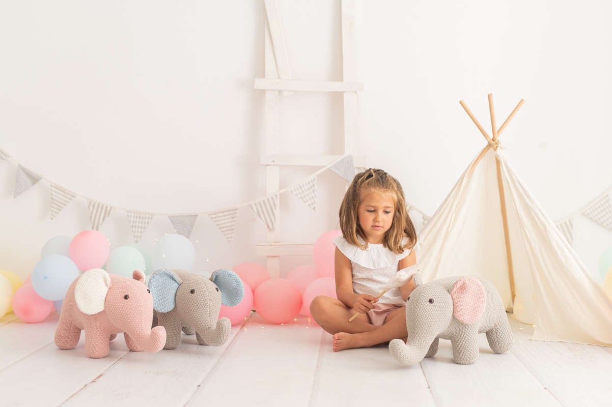 Elefant Stofftier Baumwolle Grau Pink